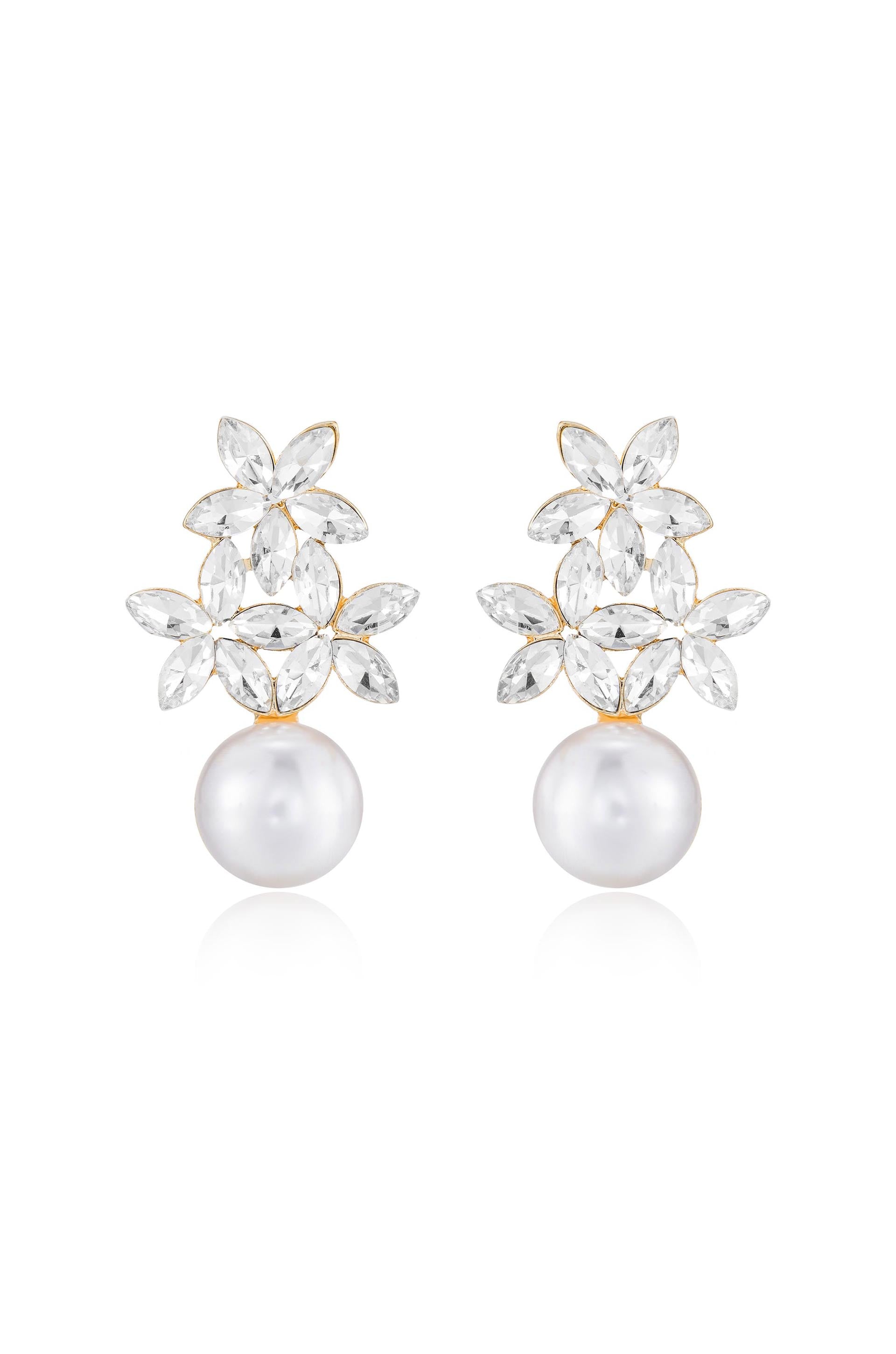 Louison Pearl Pierced Earrings, White, Rhodium plated