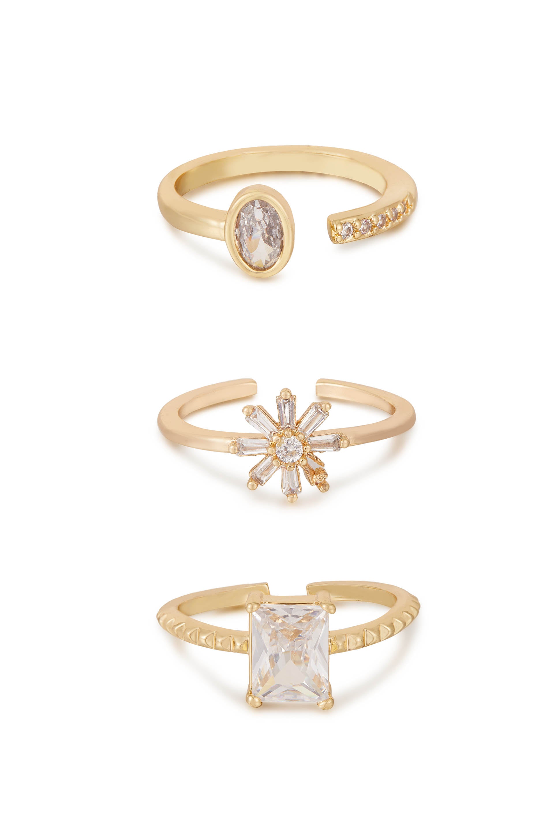 Delicate Daisy Crystal Gold – 18k Ettika Ring Plated Set
