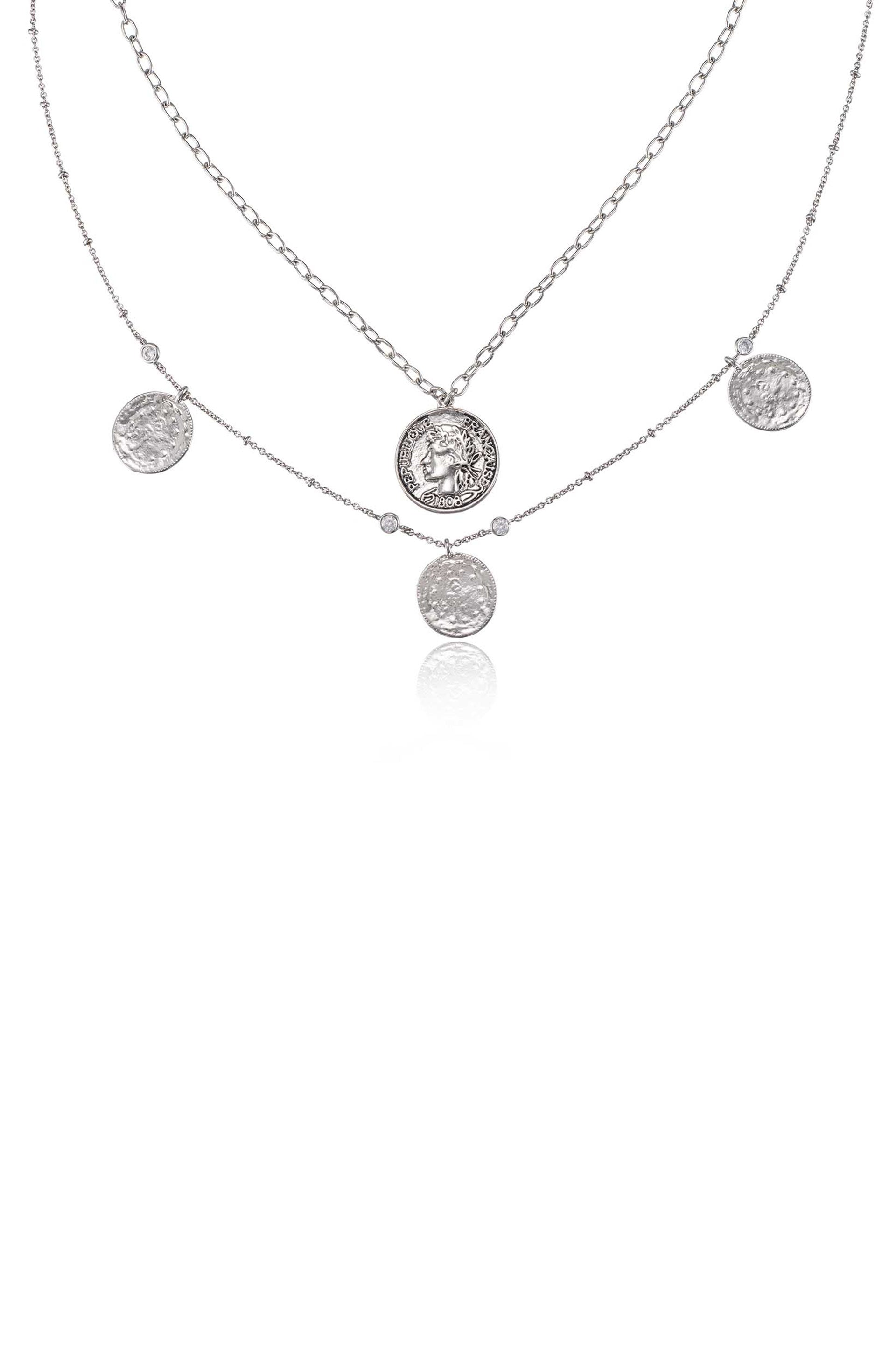 Layered coin necklace on sale silver