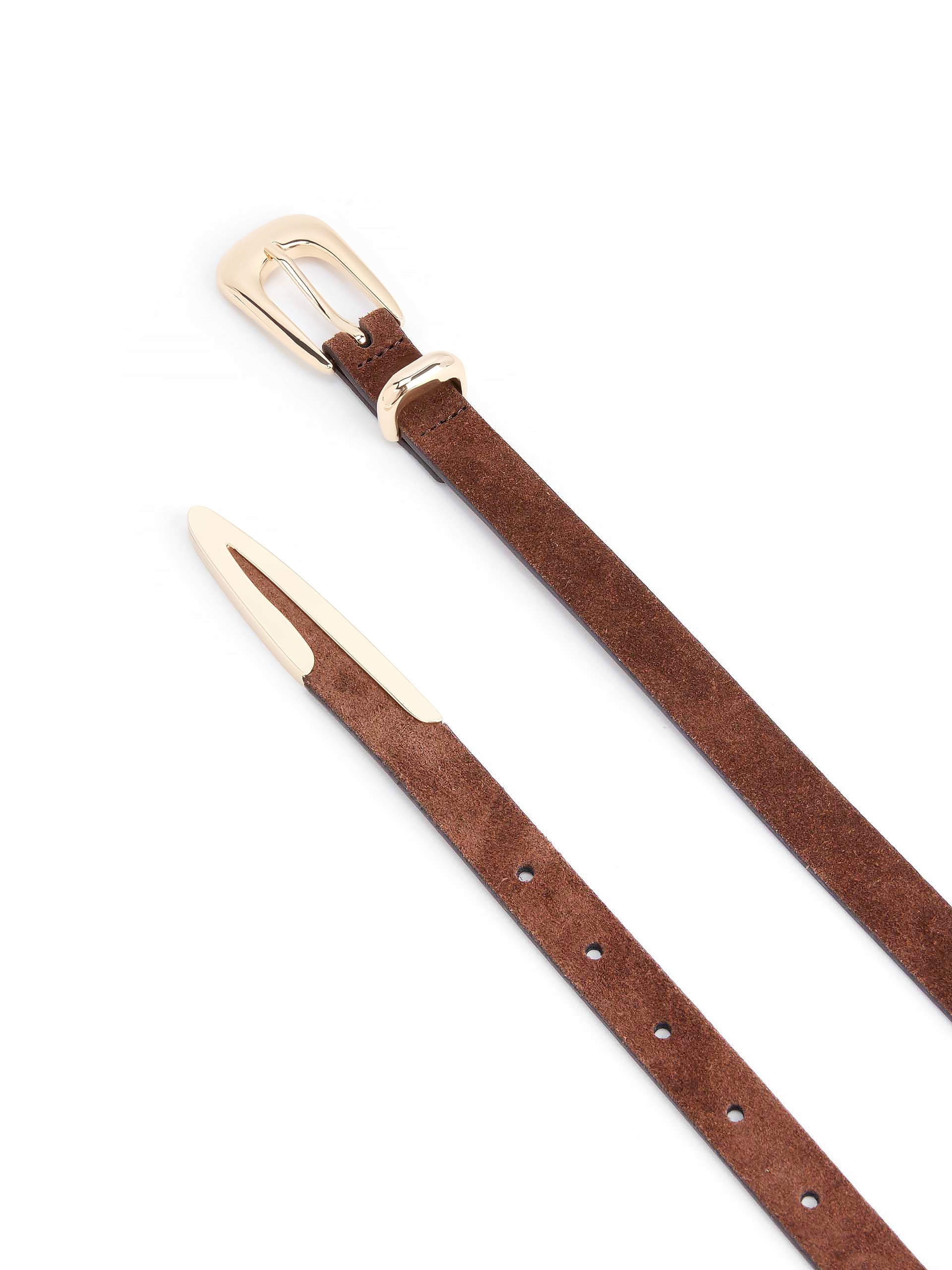 Modern Saddle Belt in Warm Truffle close up