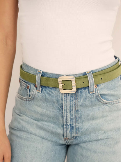 Timeless Texture Belt in Olivine on model