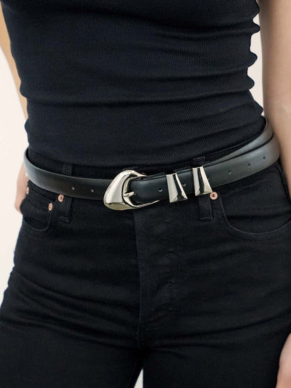 Modern Western Belt in Black on model