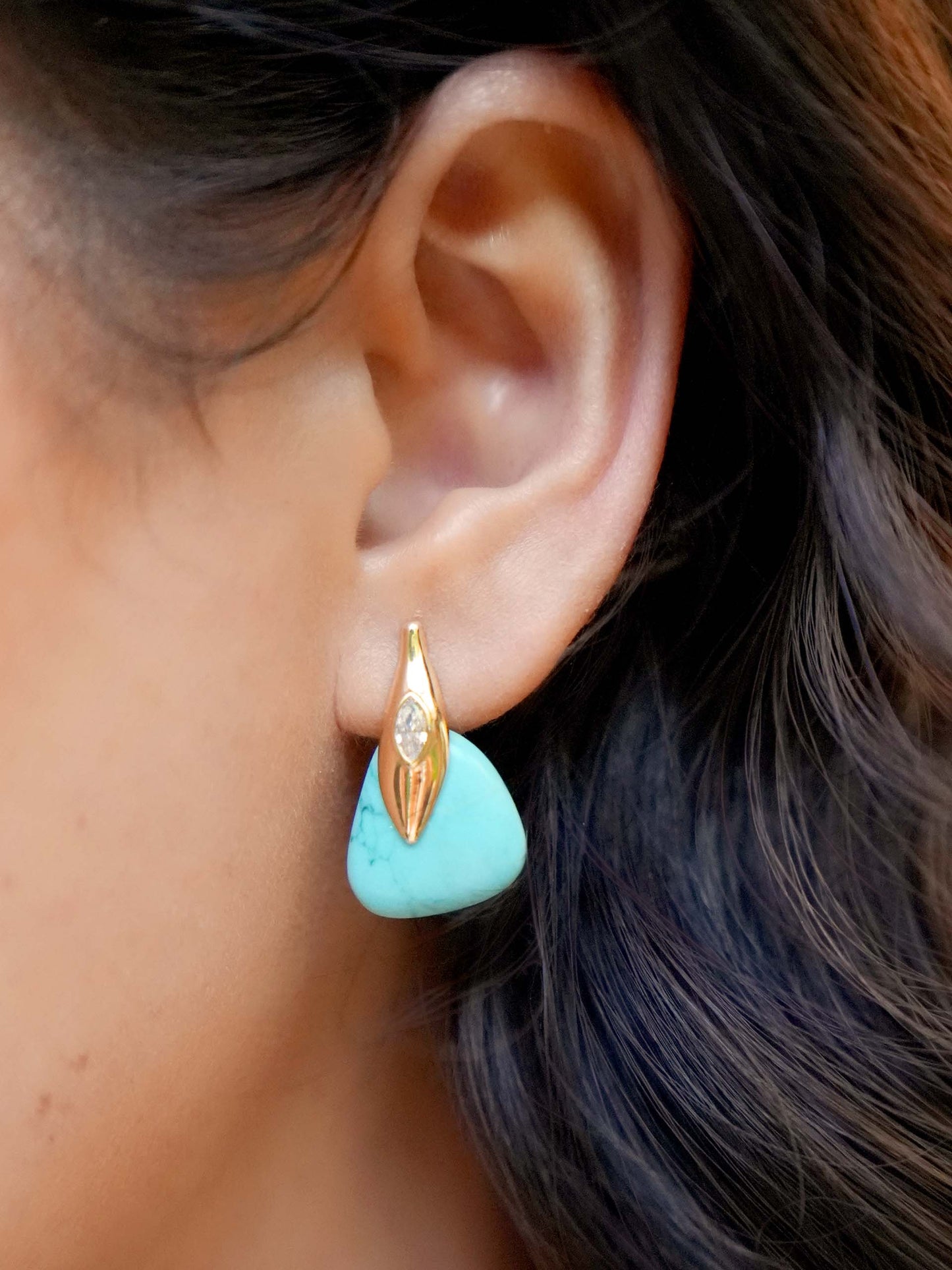 Turquoise Solstice Earrings on model