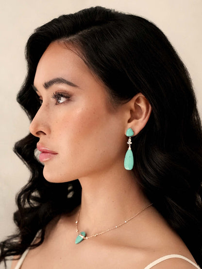 Turquoise Solstice Drop Earrings on model 3