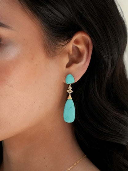 Turquoise Solstice Drop Earrings on model