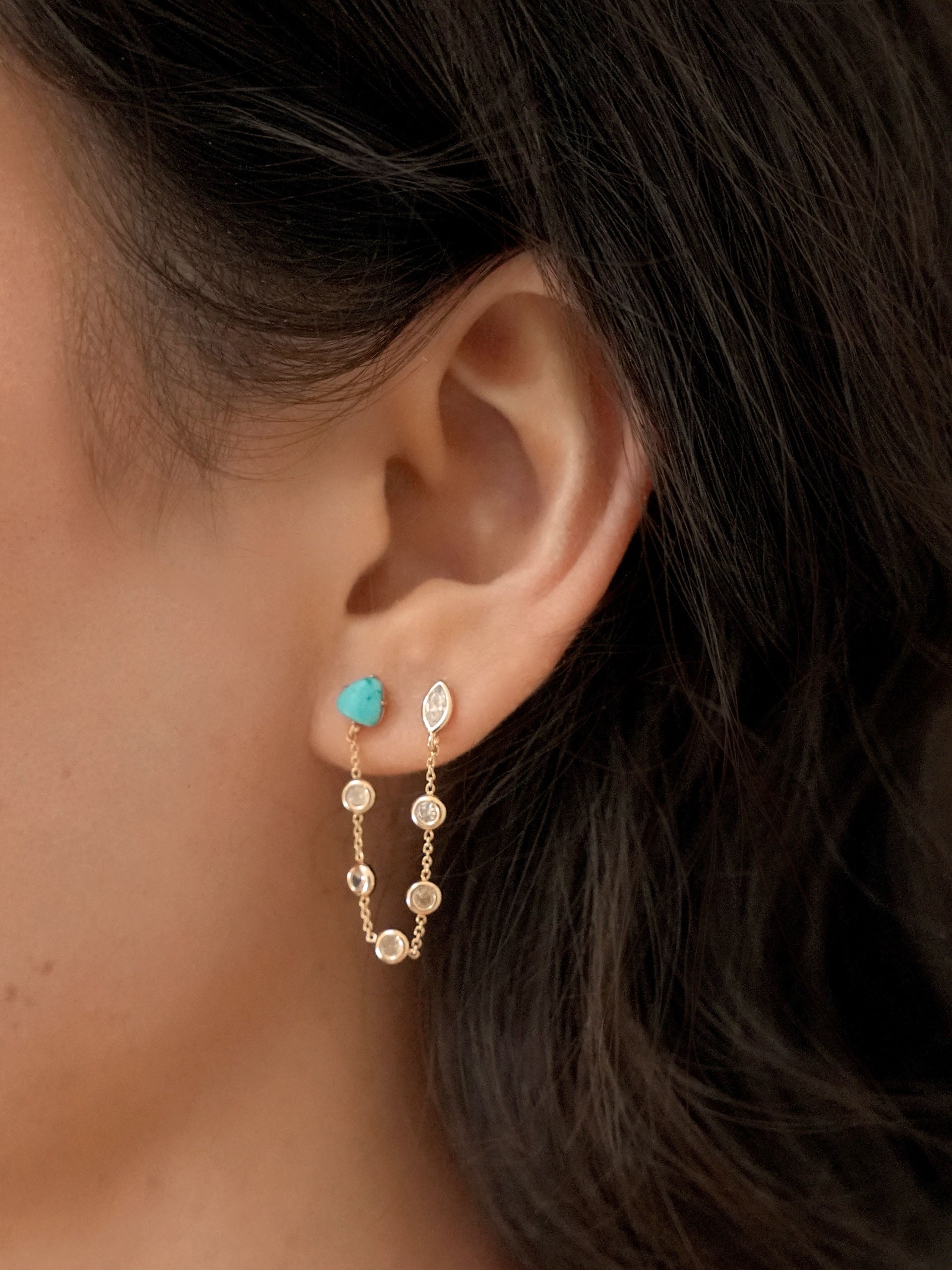 Double Piercing Turquoise Earrings on model