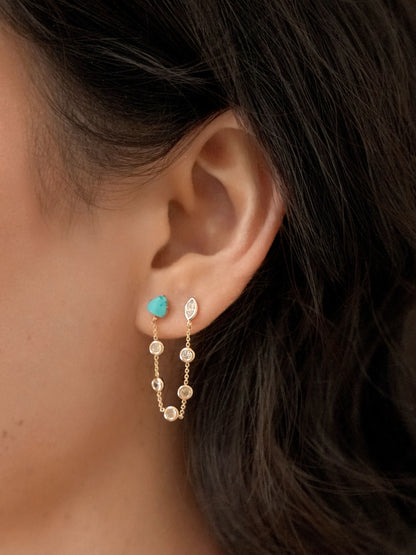 Double Piercing Turquoise Earrings on model