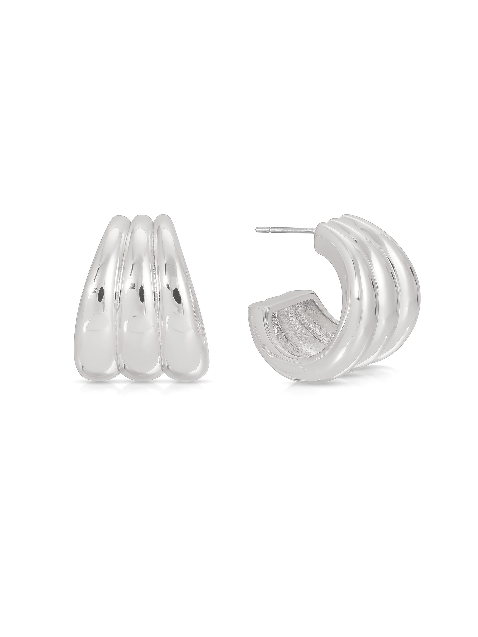 Triple Ribbed Hoops silver side view