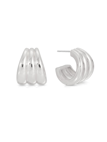 Triple Ribbed Hoops silver side view