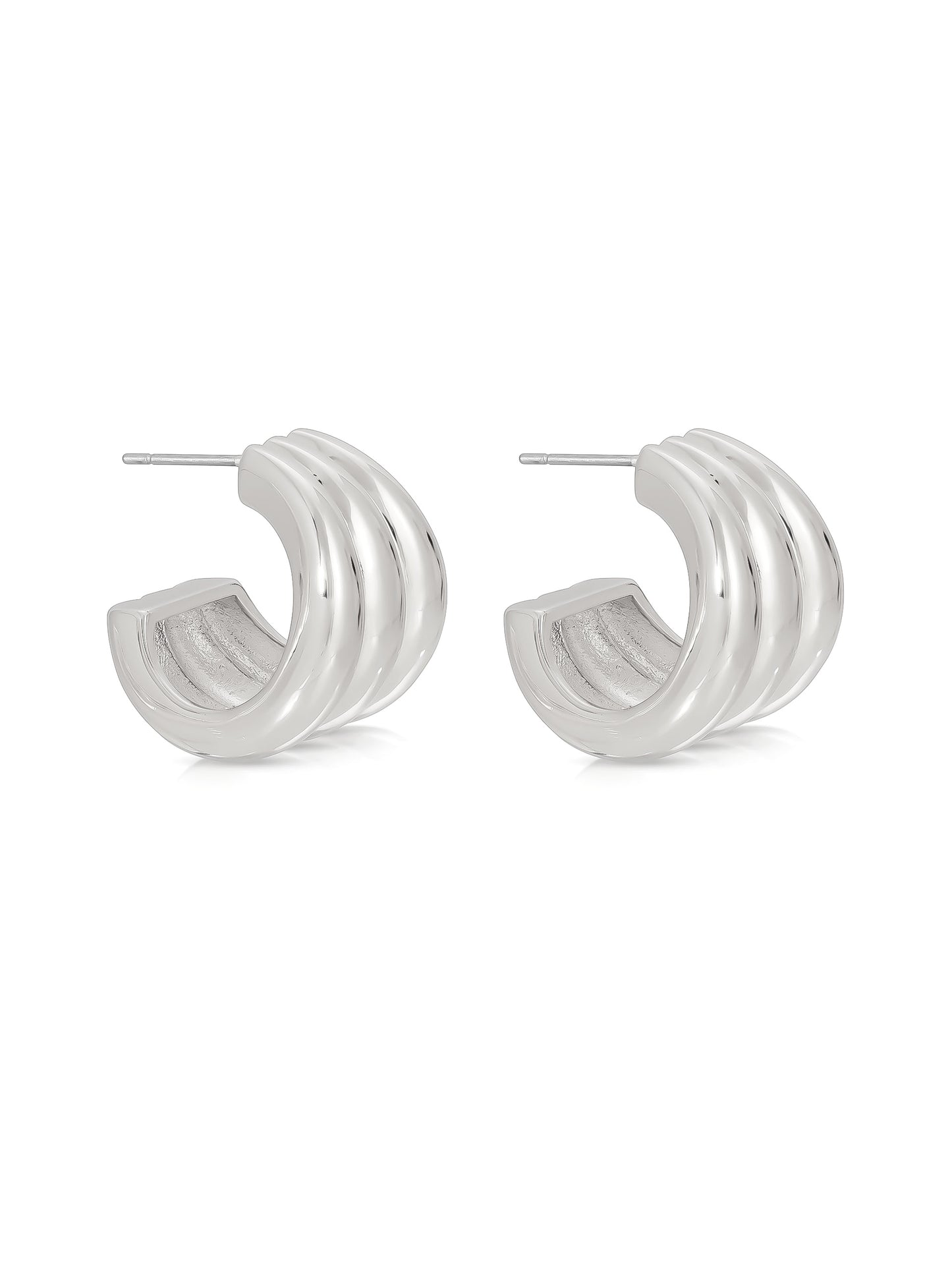 Triple Ribbed Hoops silver side