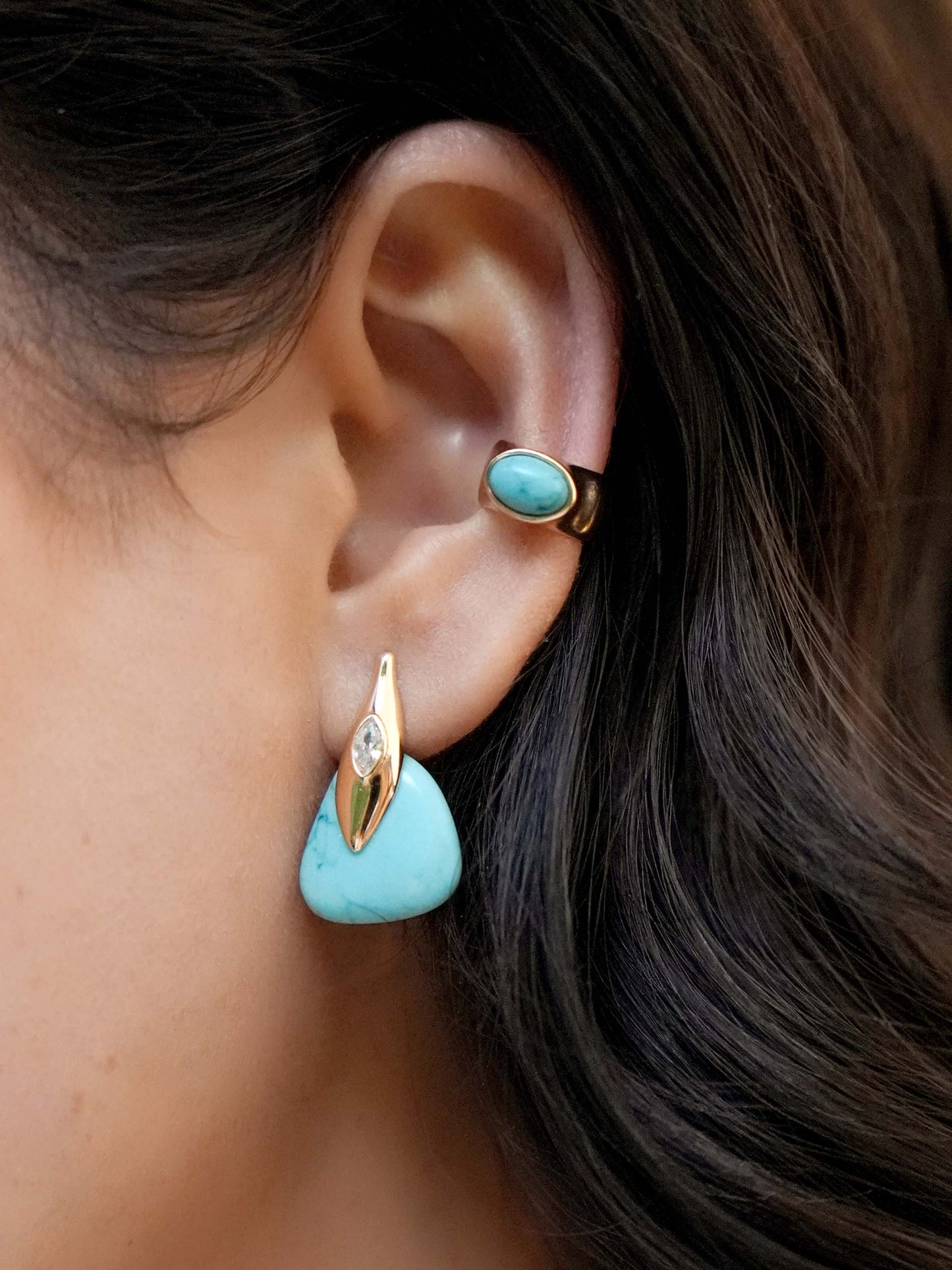 Turquoise Solstice Ear Cuff on model 2