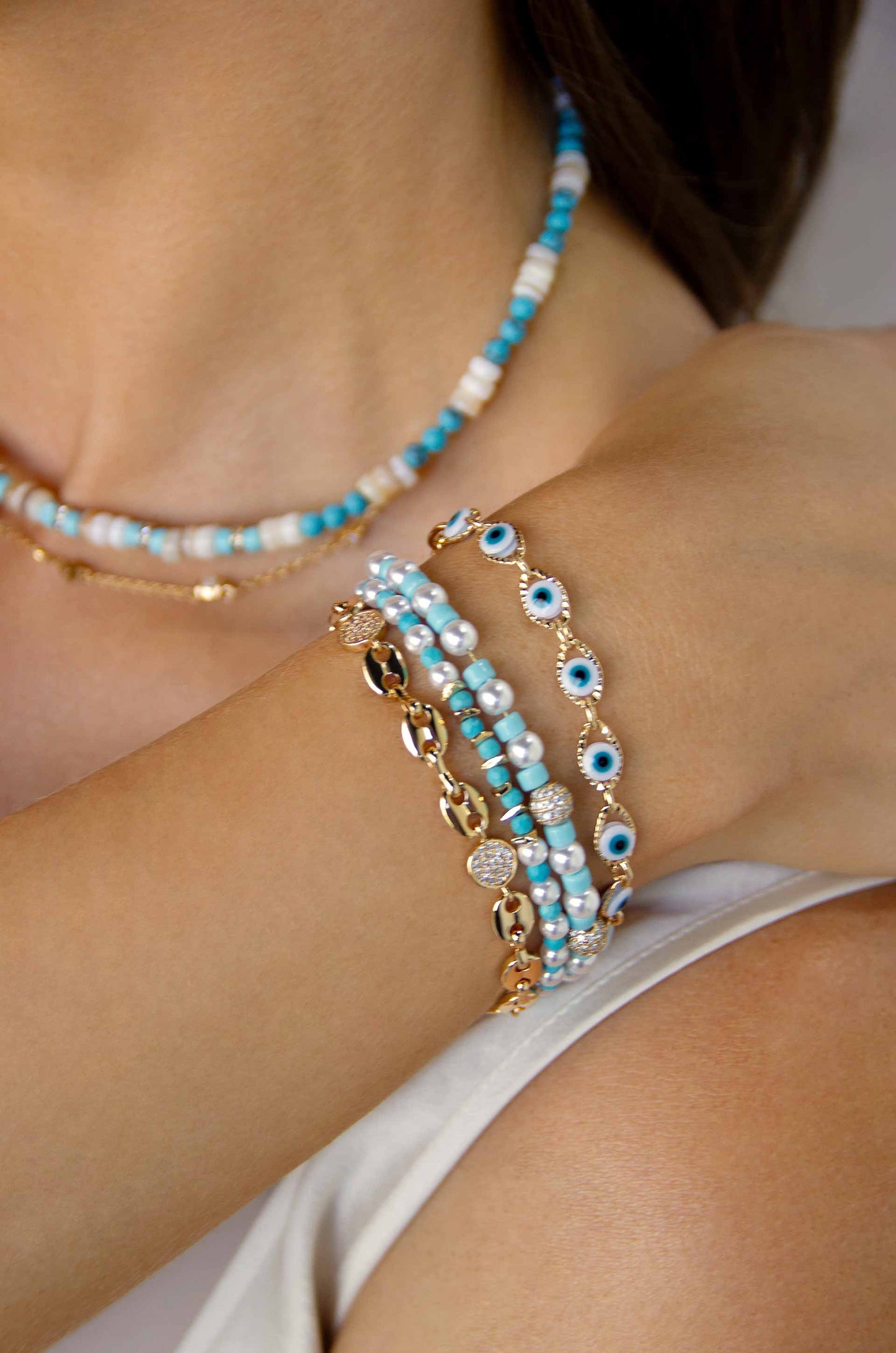 Turquoise and Pearl Bracelet Set