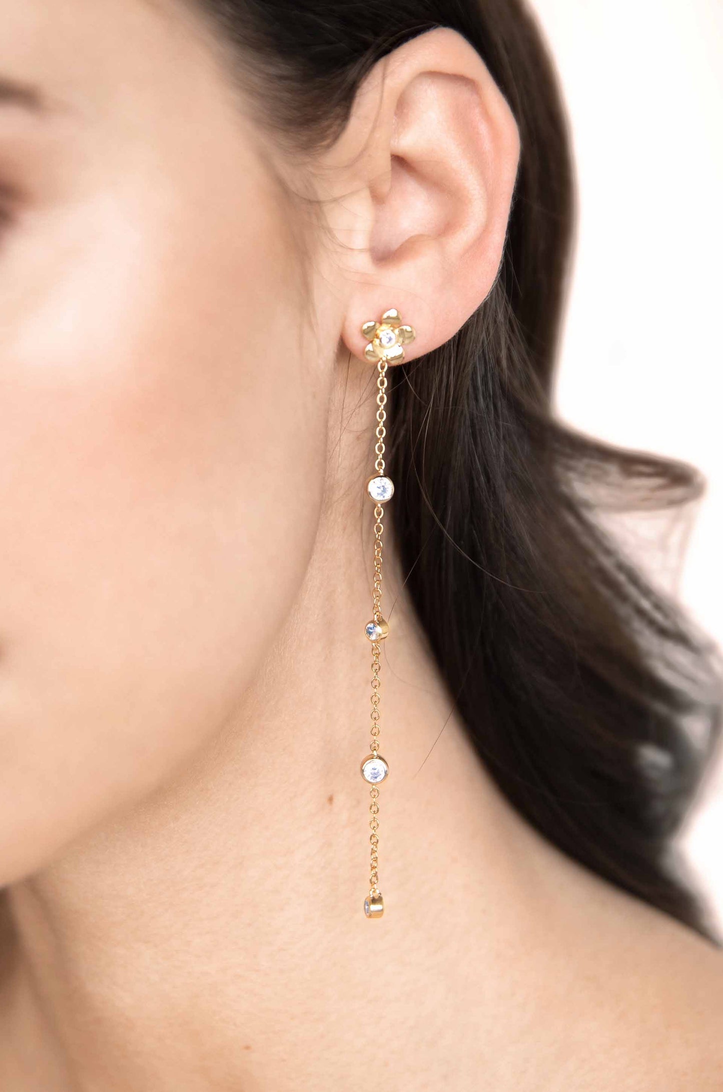 Single Flower Linear Dangle Earrings