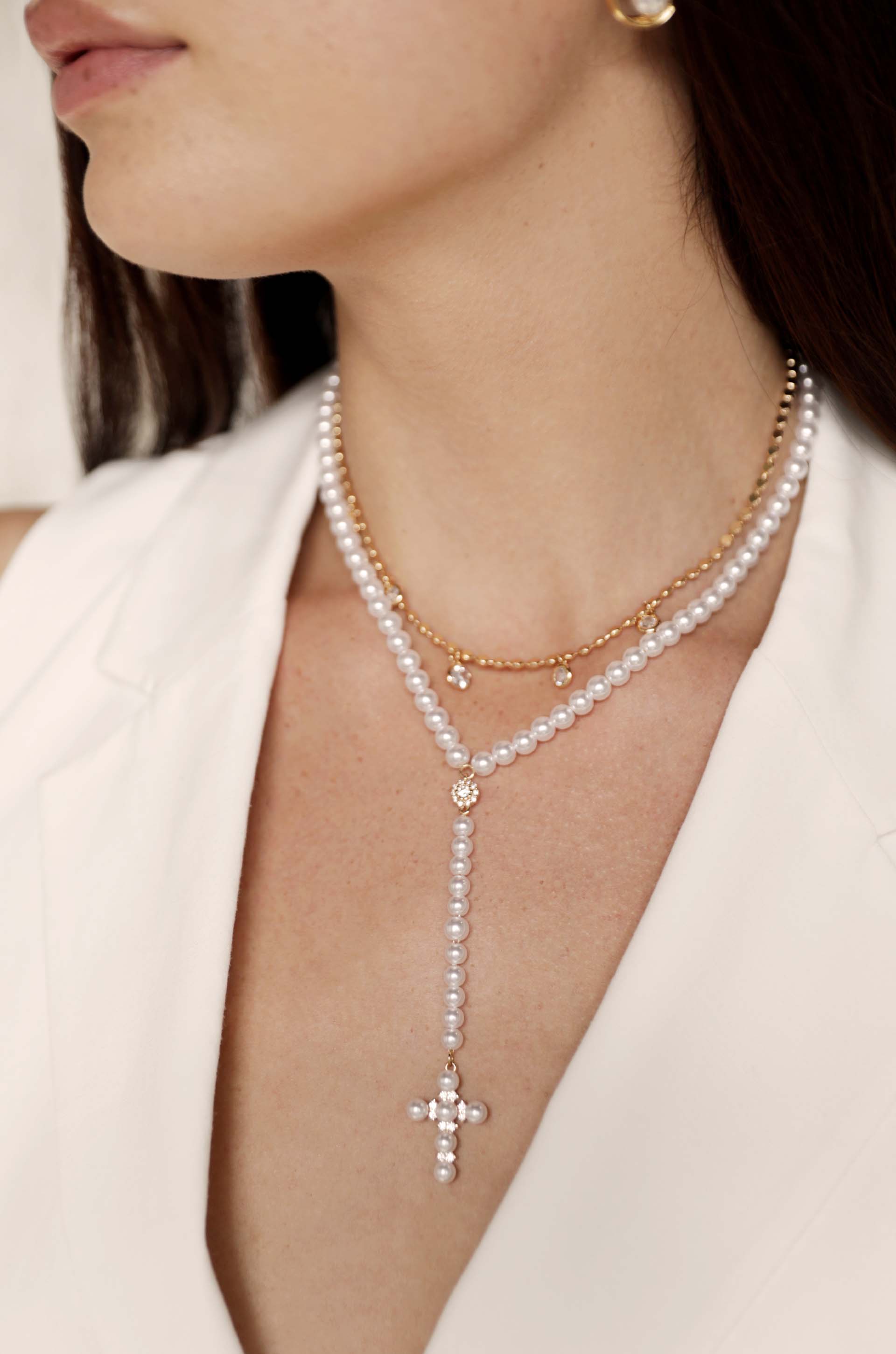 Double Pearl Cross Pearl Chain With Pendant Set Hip Fashion Neckalces With  8 10mm Mix Pearls NNS1315 From Shoppufashion, $23.66 | DHgate.Com