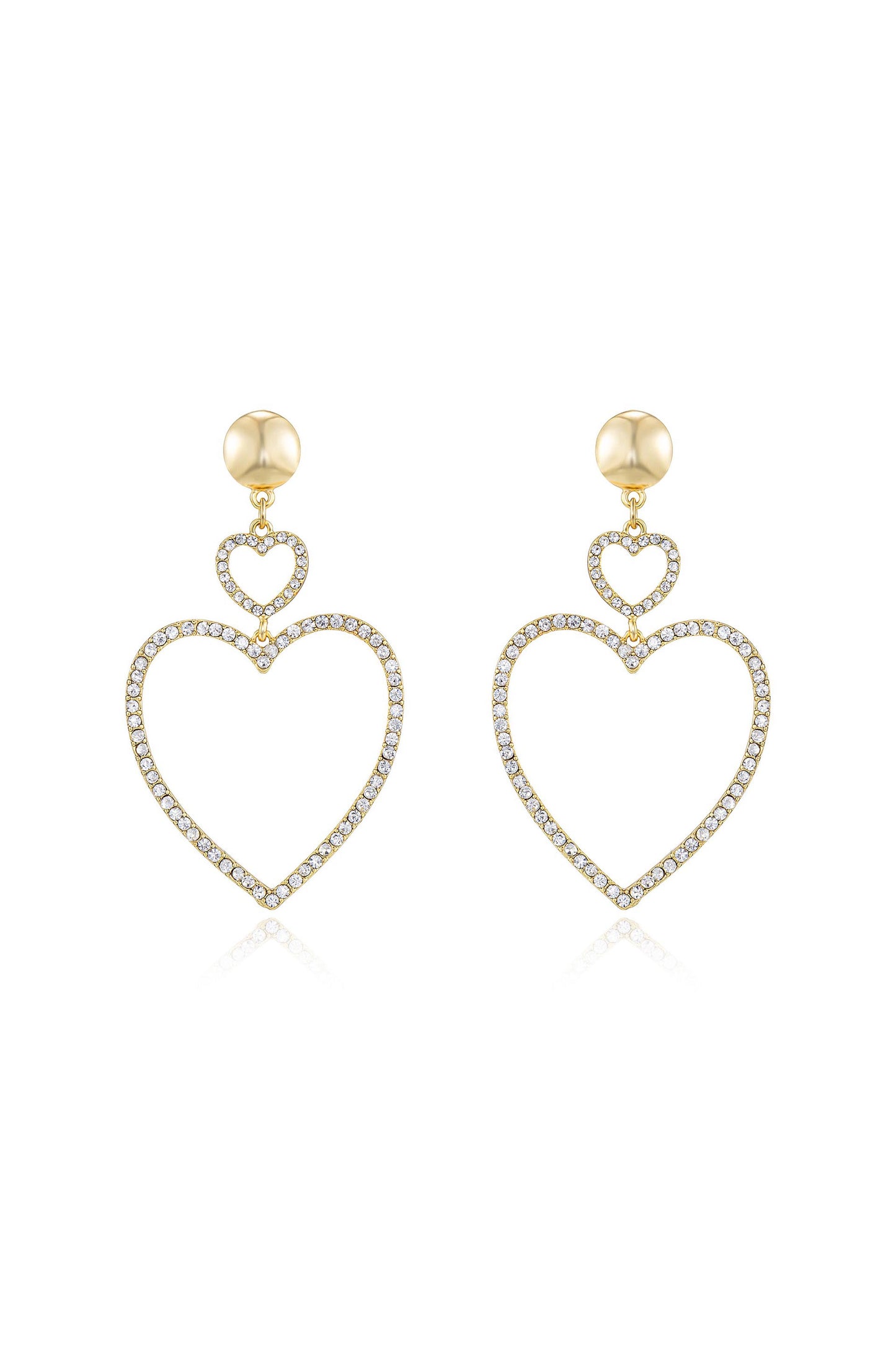 Double Heart Crystal Drop Earrings