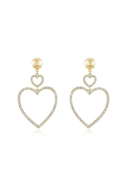 Double Heart Crystal Drop Earrings