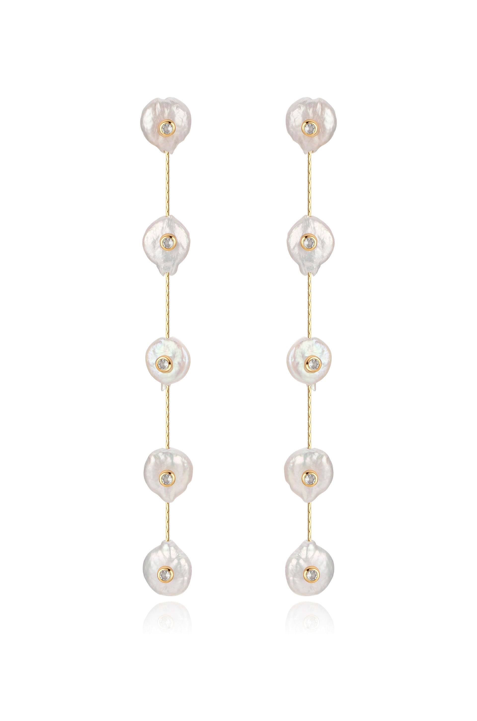 Falling Pearl and Crystal Dotted Drop Earrings