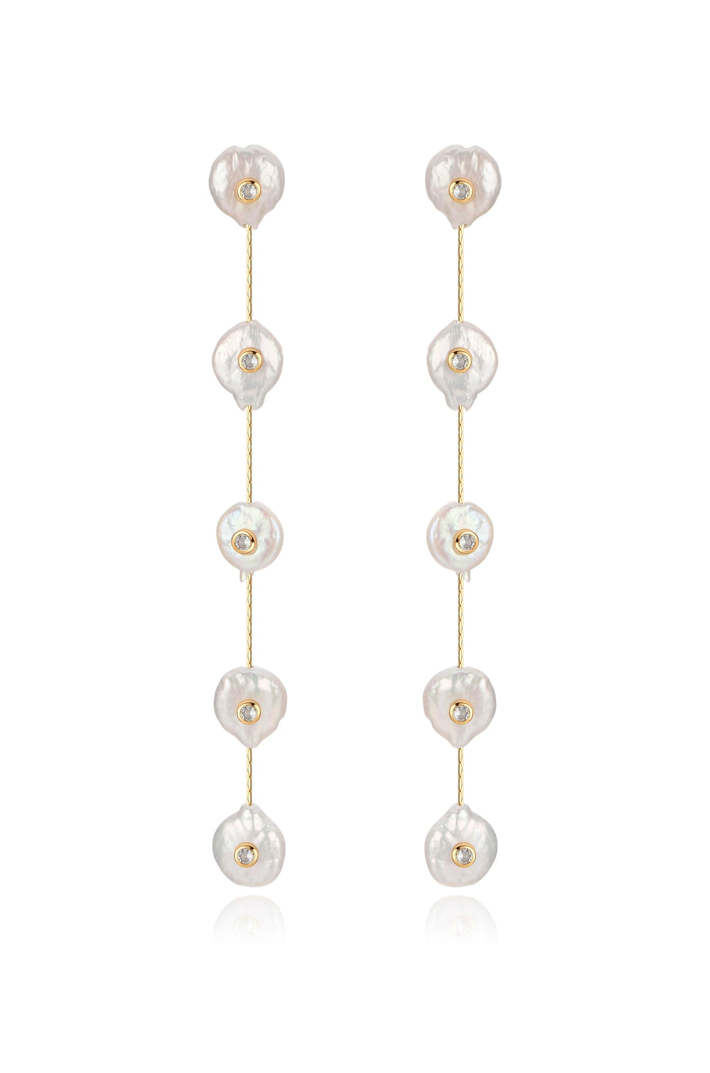 Falling Pearl and Crystal Dotted Drop Earrings