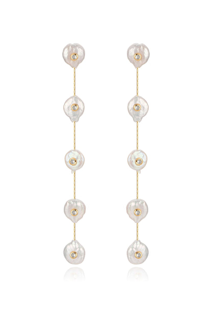 Falling Pearl and Crystal Dotted Drop Earrings