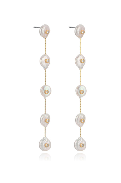 Falling Pearl and Crystal Dotted Drop Earrings