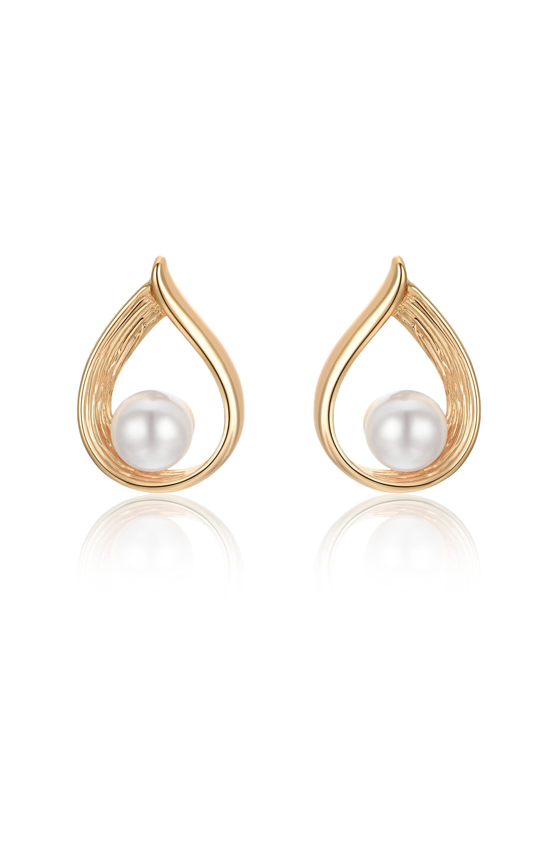 Golden Teardrop and Pearl Earrings