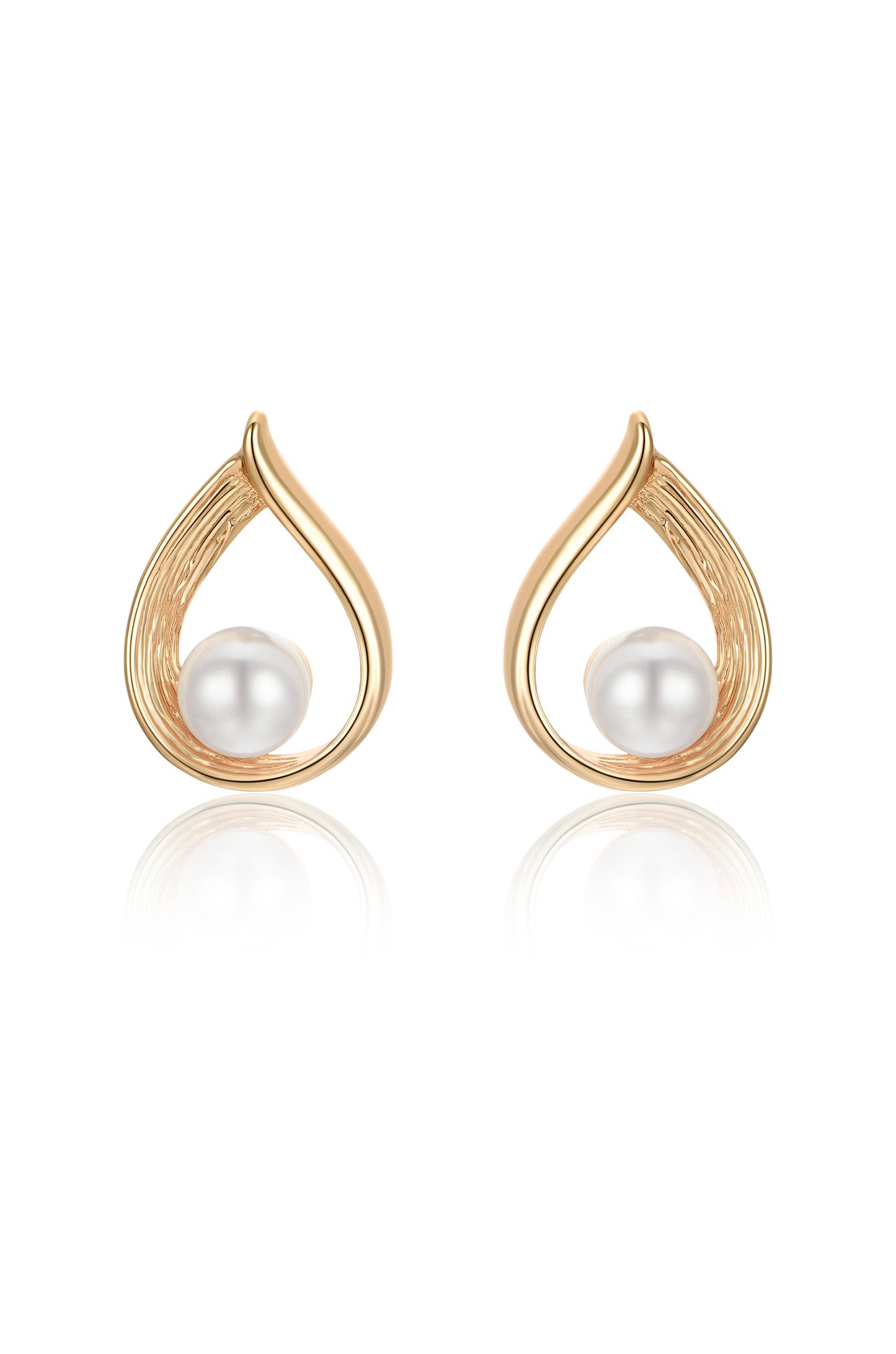 Golden Teardrop and Pearl Earrings