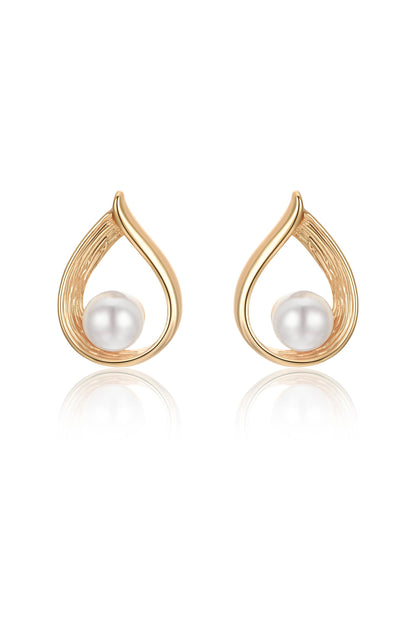 Golden Teardrop and Pearl Earrings