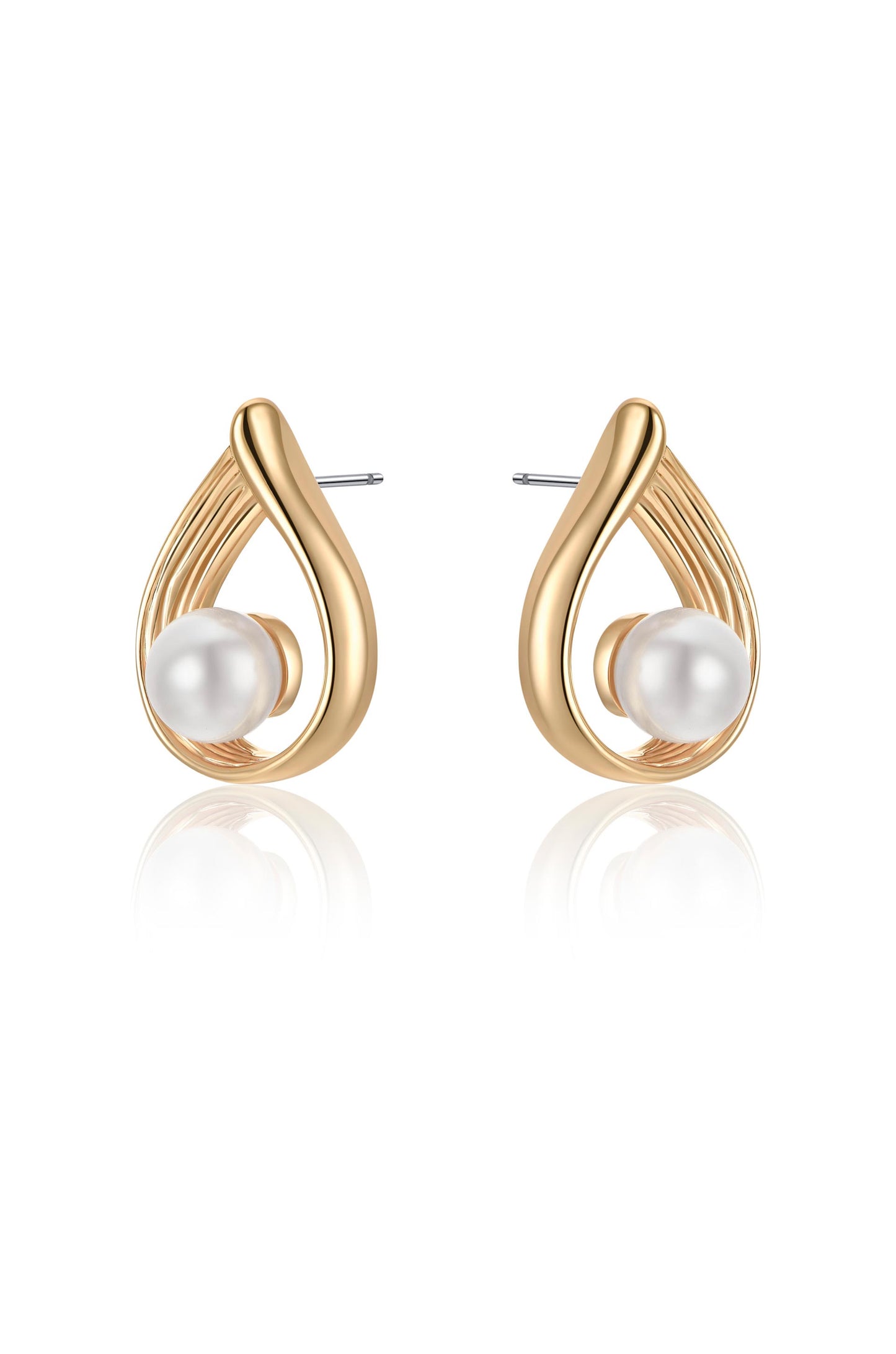 Golden Teardrop and Pearl Earrings