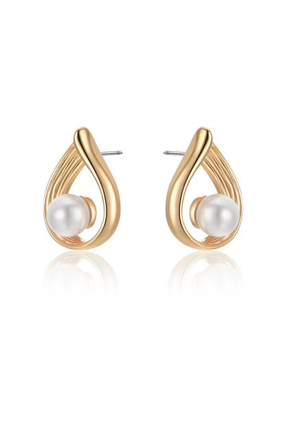 Golden Teardrop and Pearl Earrings