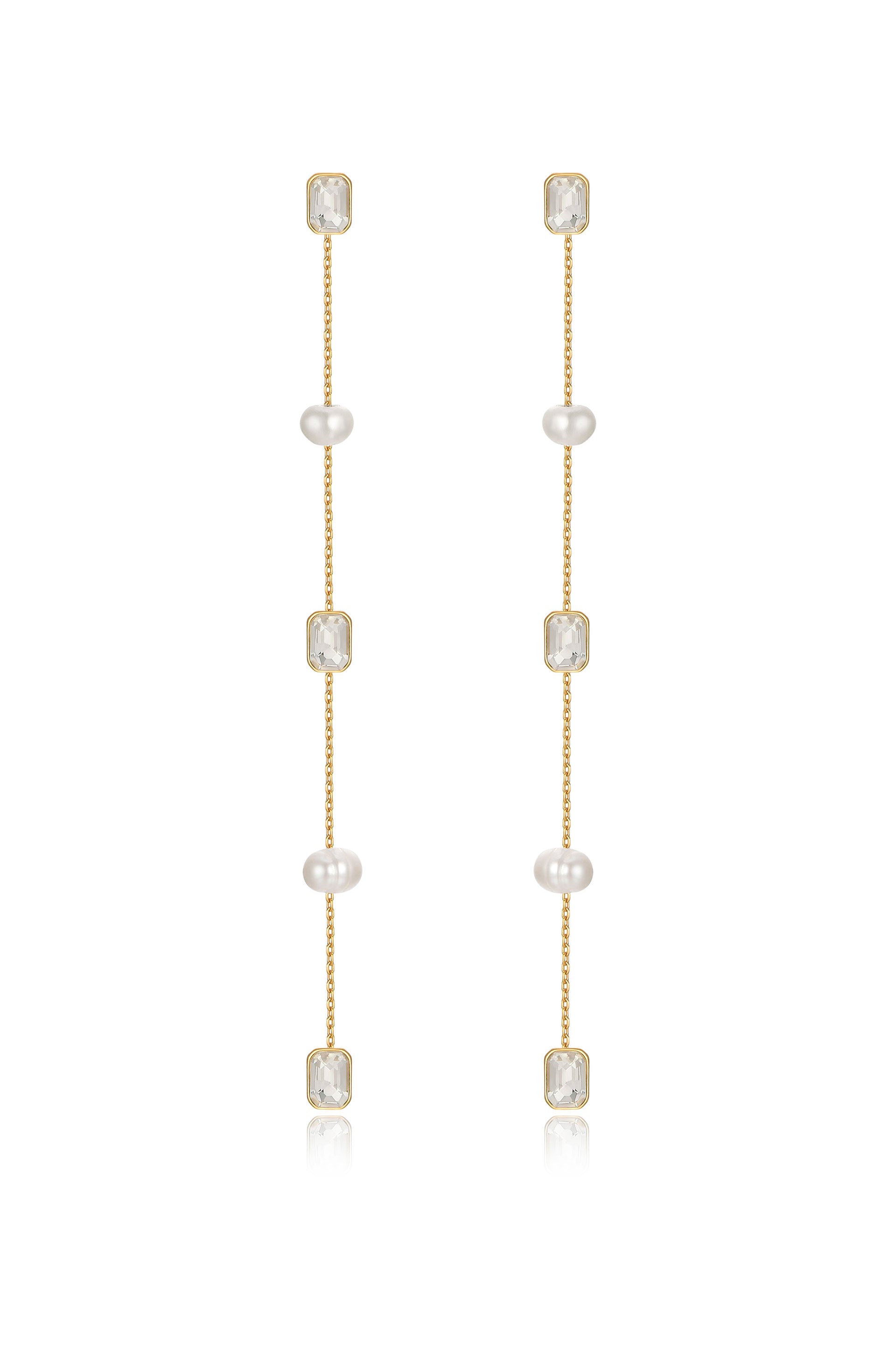 Pearl and Crystal Linear Drop Earrings