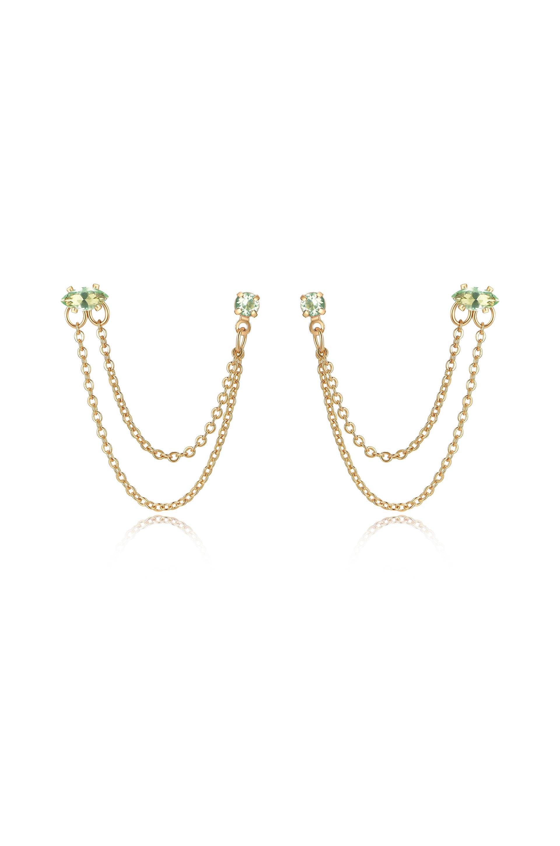 Double Piercing Chain Dangle Earrings in apple green front