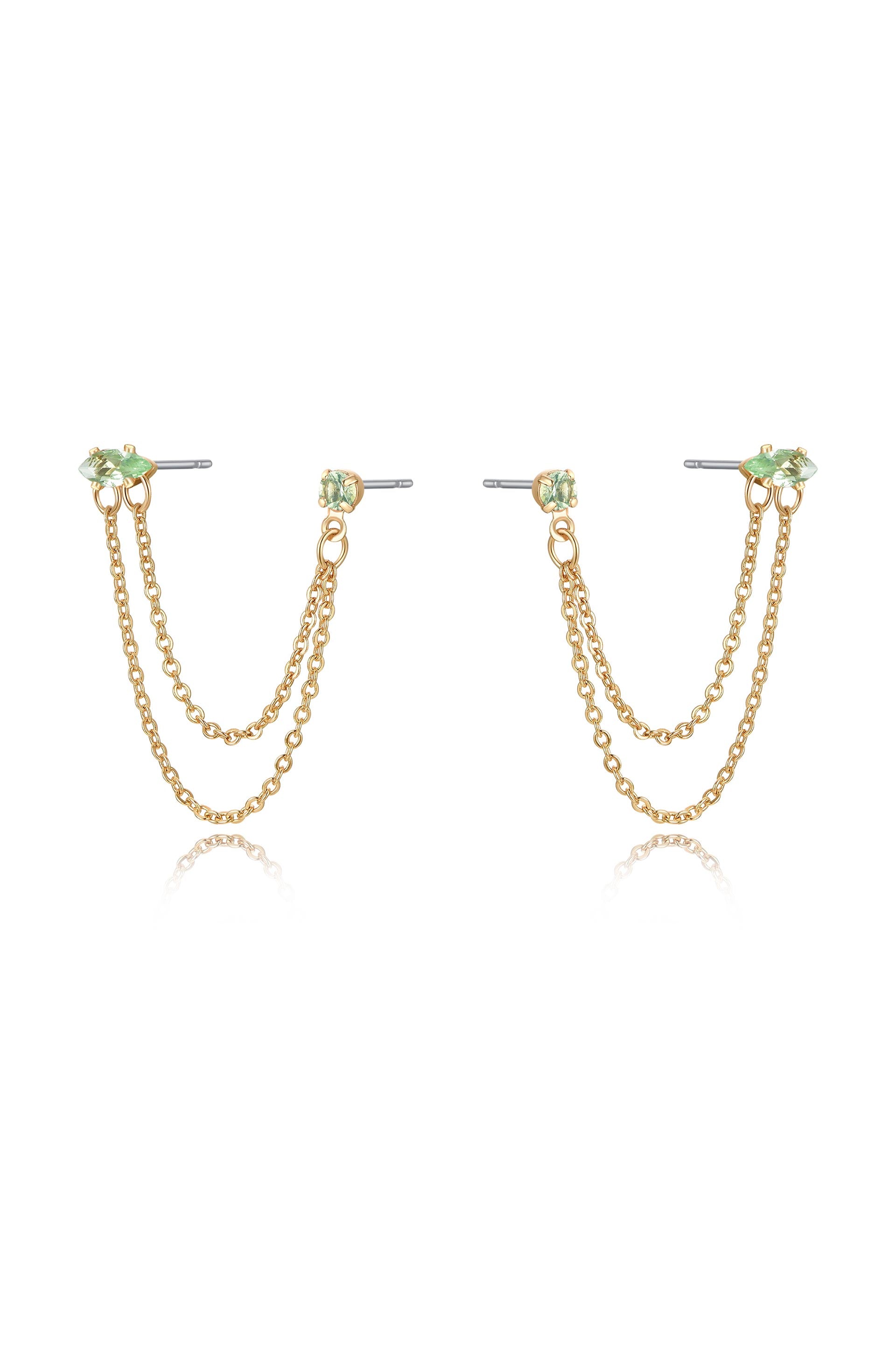 Gold tone cluster double layer earrings side chain dj-41475 – dreamjwell