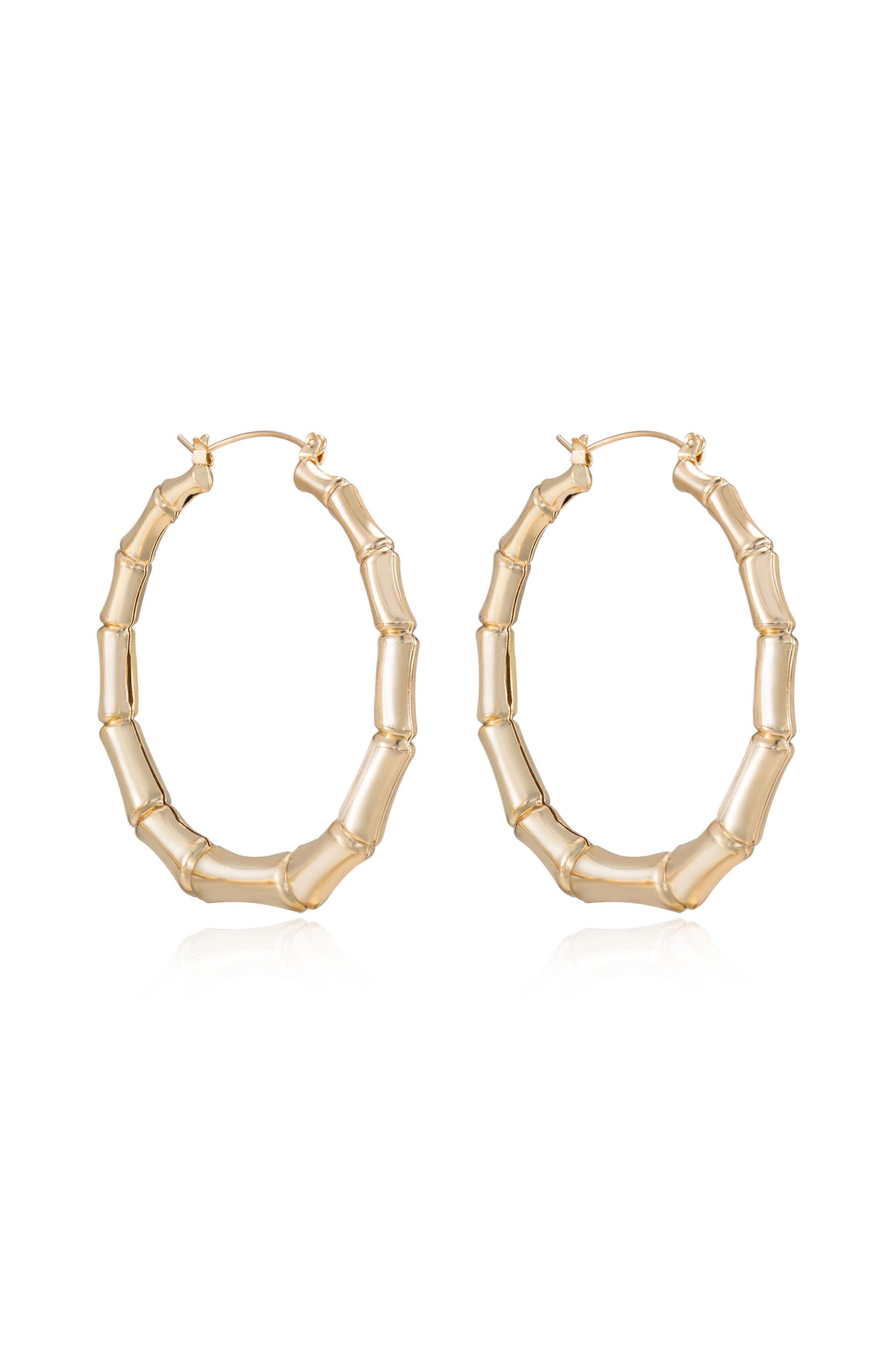 18K Gold Layered Chunk Bamboo Hoop Earrings Wholesale Jewelry Supplies 45mm
