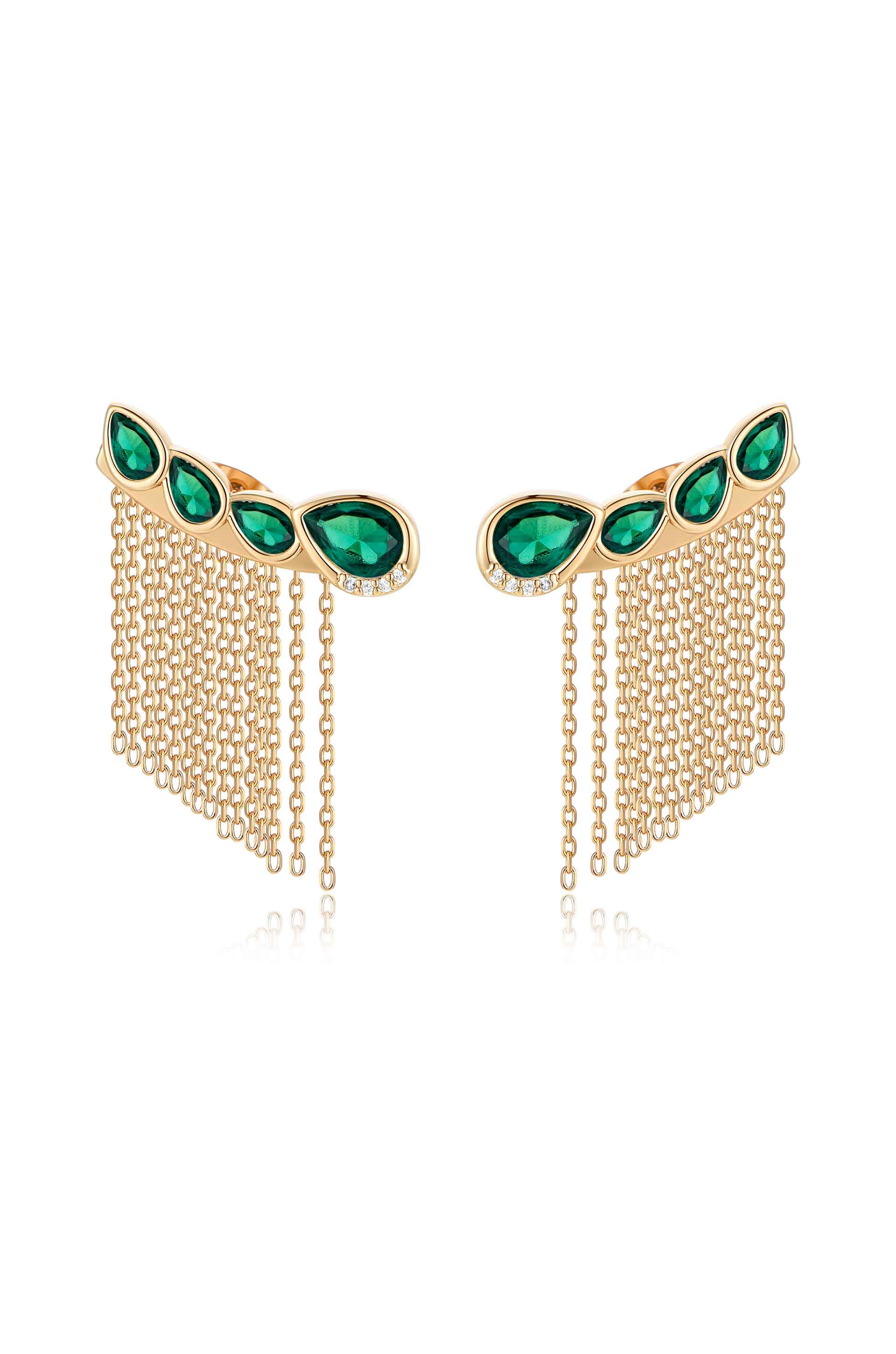 Teardrop Crystal Three-In-One Ear Crawlers in green