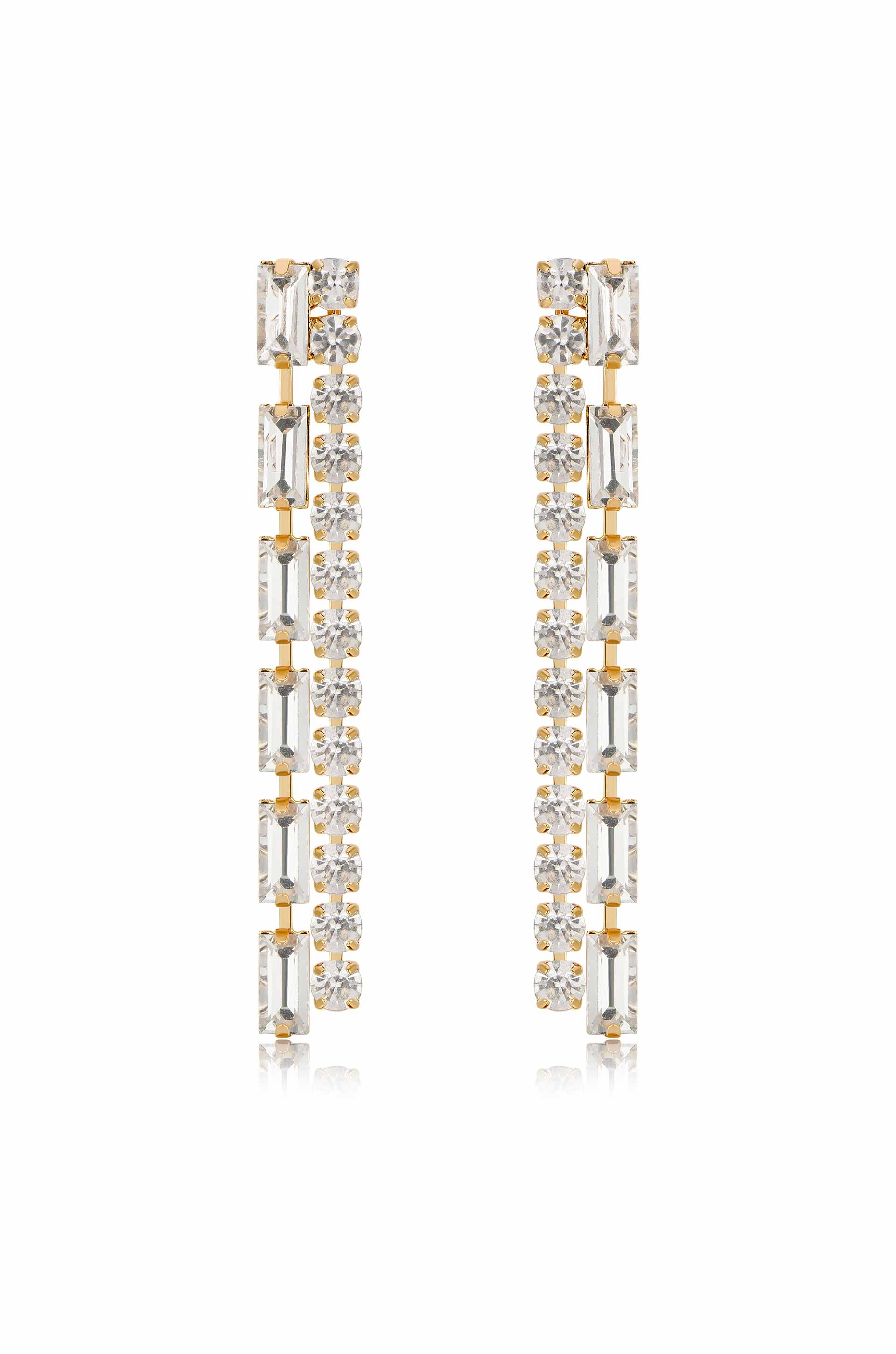 Crystal Drop Earrings | Large Clear Crystal Earrings | Gold and Crystal Earrings in 18K Gold Plated