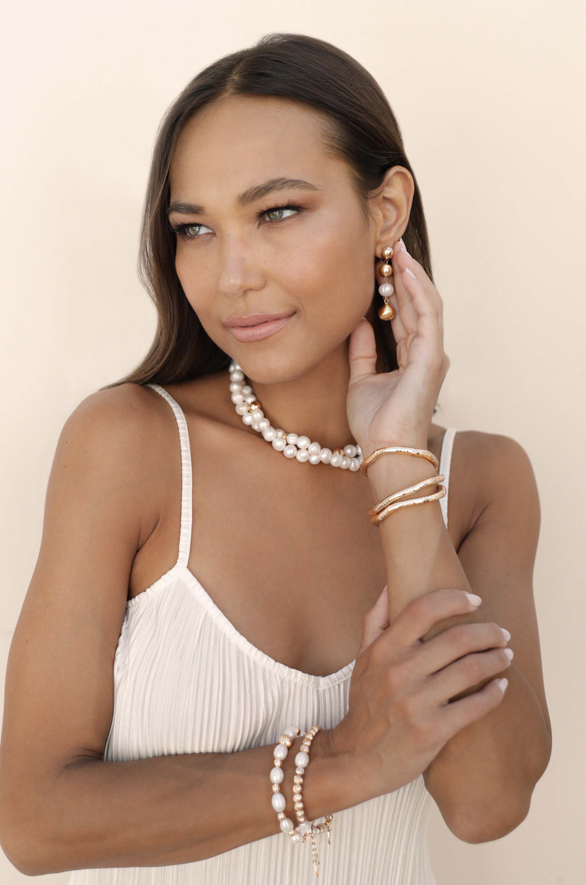 Two Strand Pearl Bracelet, White Pearl Blue Crystal Bracelet– Jewelry By  Tali