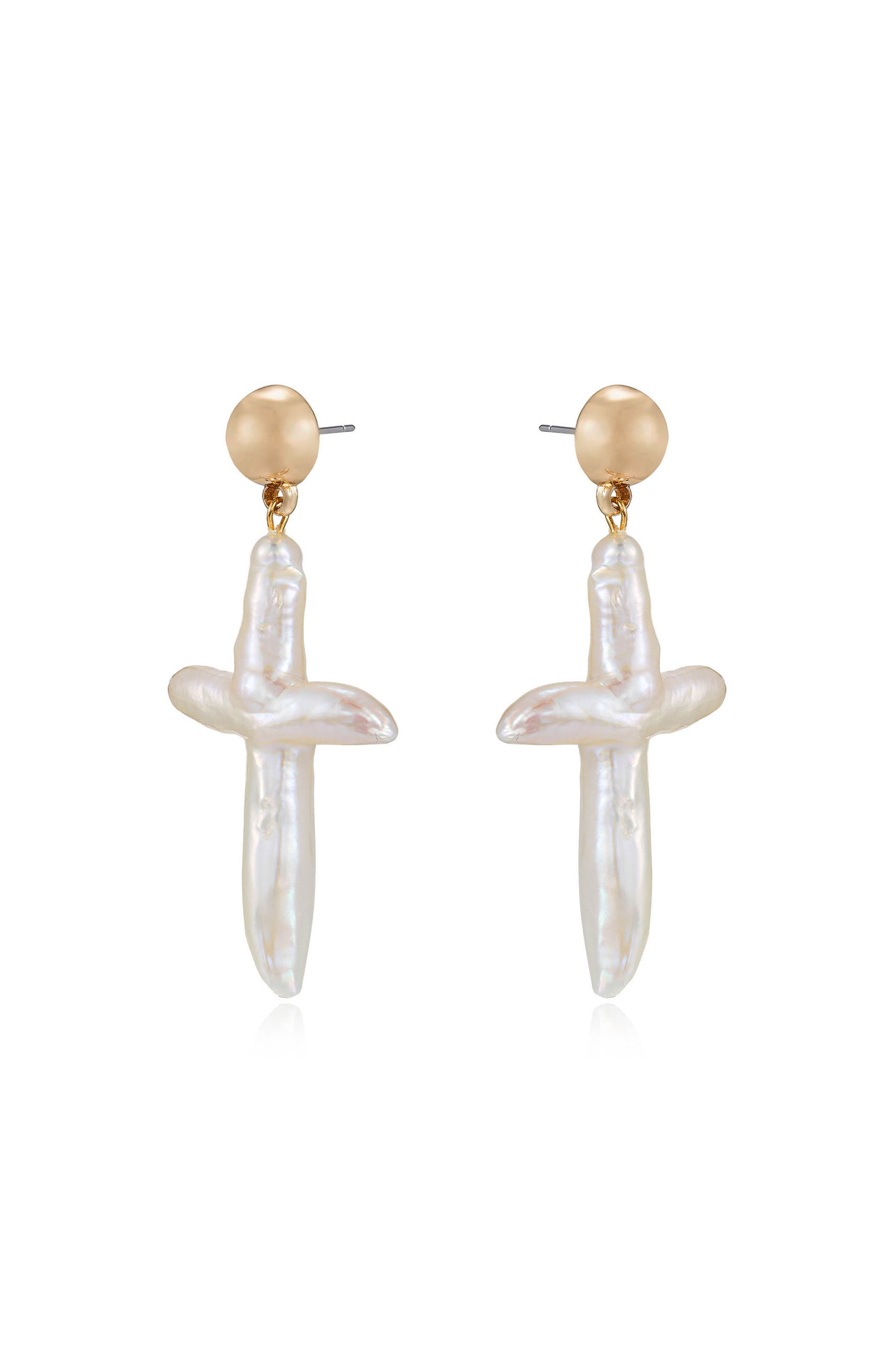 Organic Freshwater Pearl Cross 18k Gold Plated Earrings – Ettika