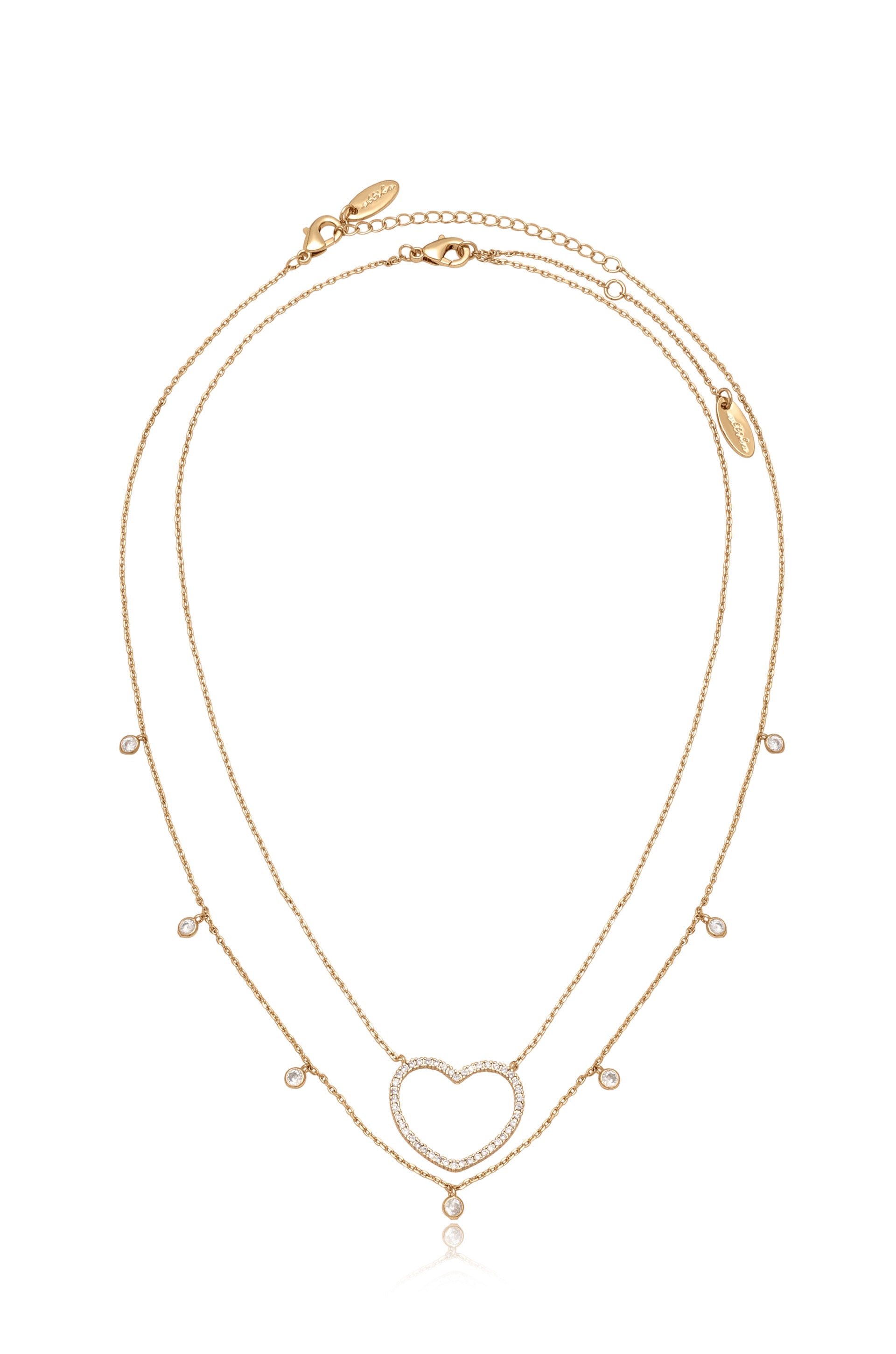 Crystal Heart and Drop Layered 18k Gold Plated Necklace Set of 2