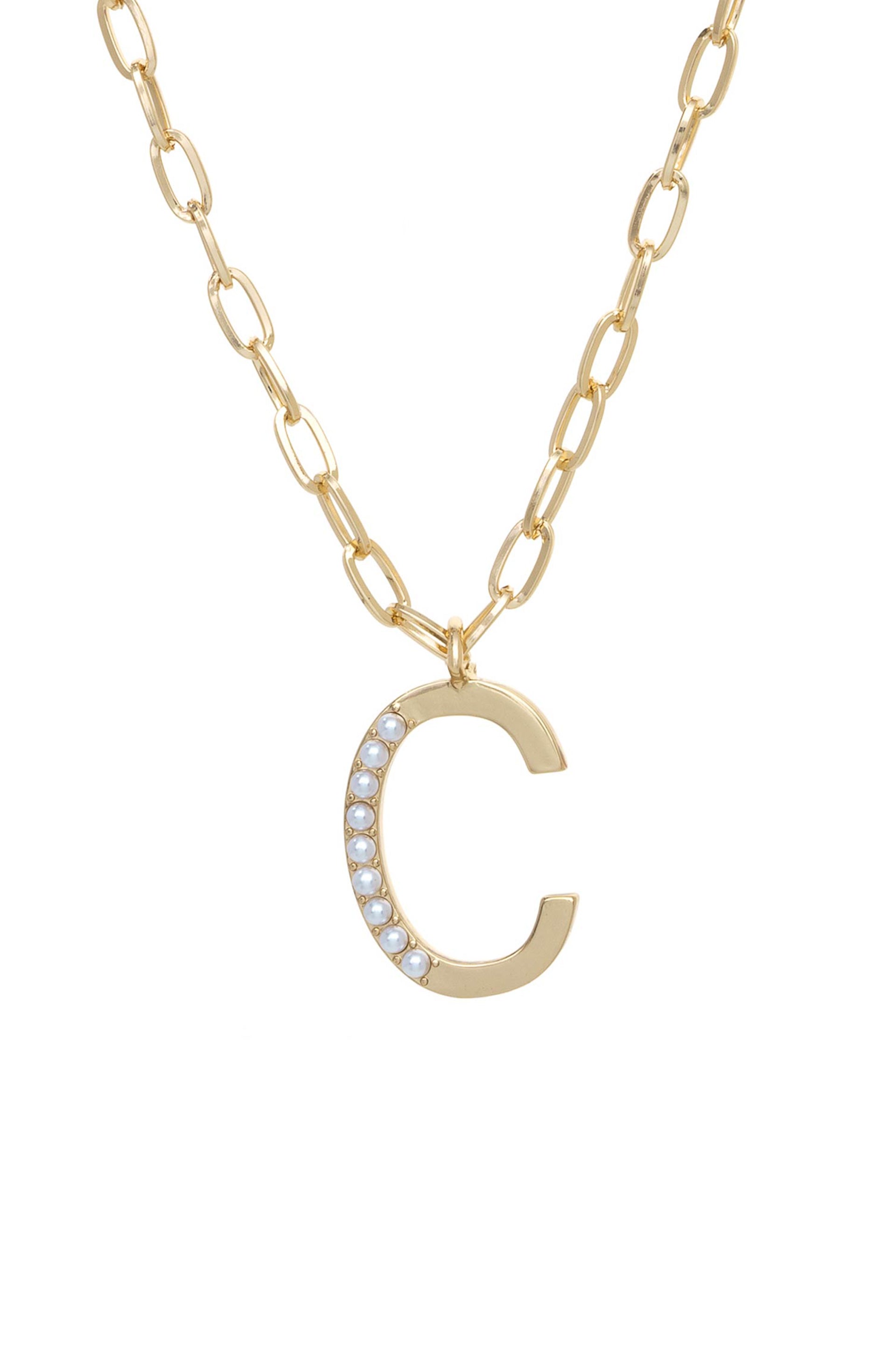 Pearl Initial Necklace letter C