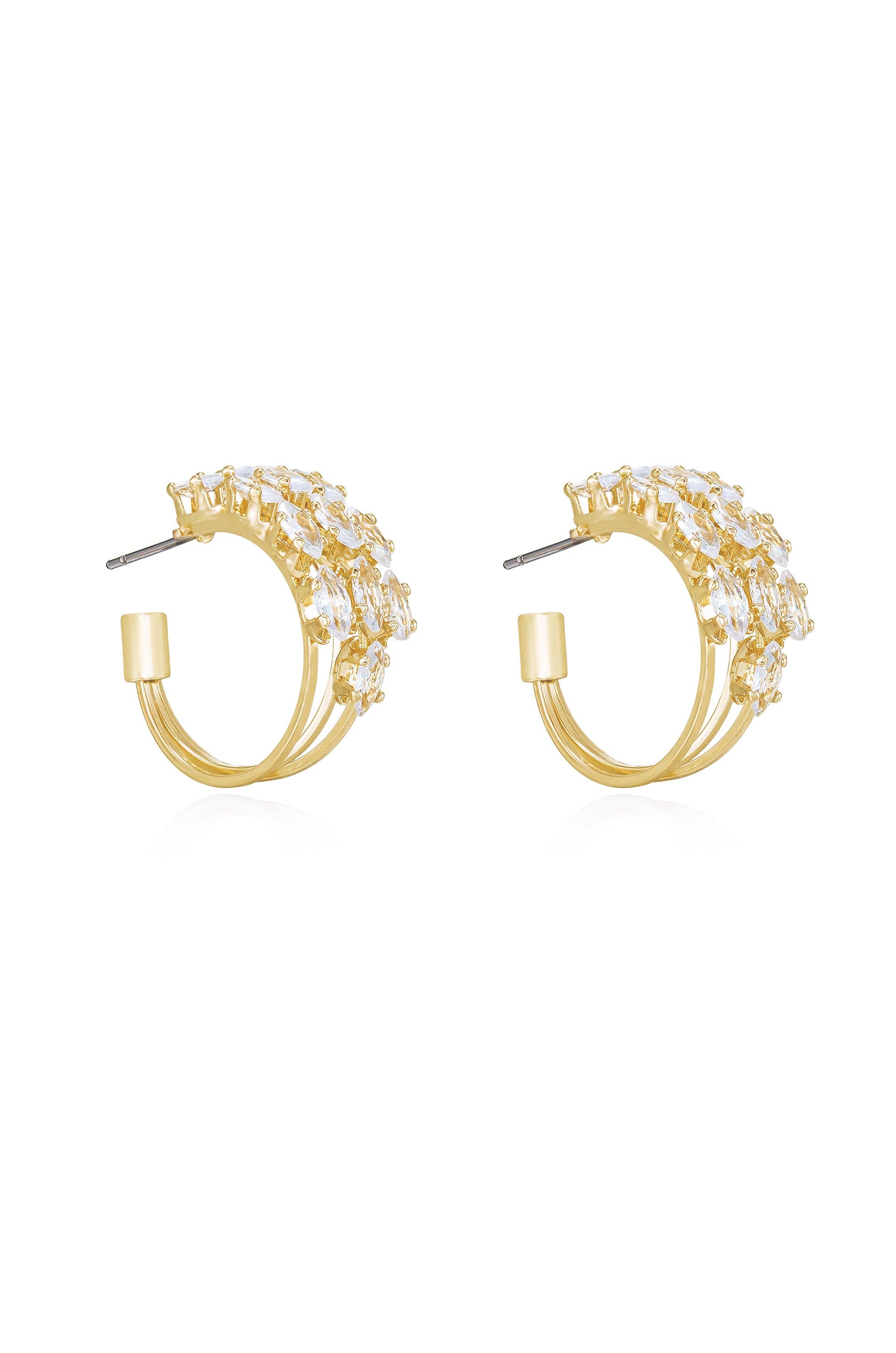 14K Gold Plated Cubic Zirconia Hoop Earrings,Three Algeria