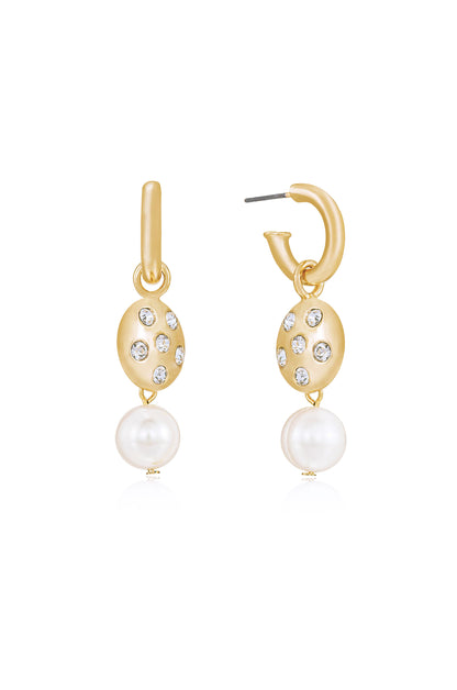Mini Pearl and Crystal Disc 18k Gold Plated Dangle Earrings – Ettika