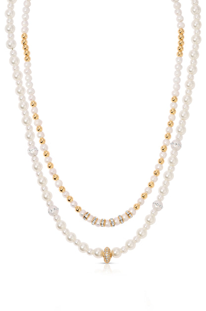 Pearls Double Sparkle Beaded Necklace Set