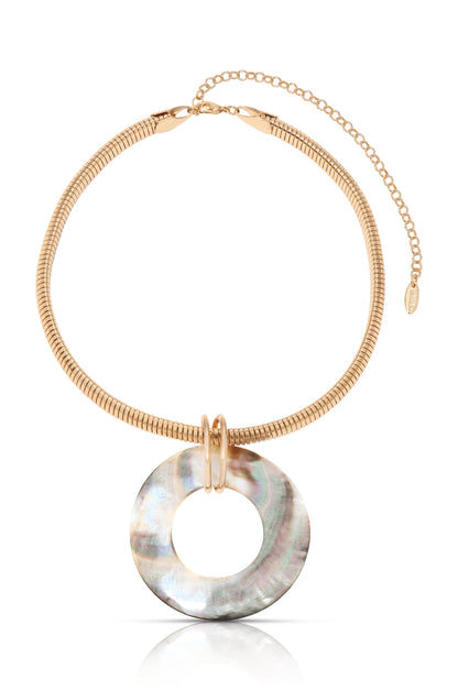 Shell Open Circle Pendant Flex Chain Necklace