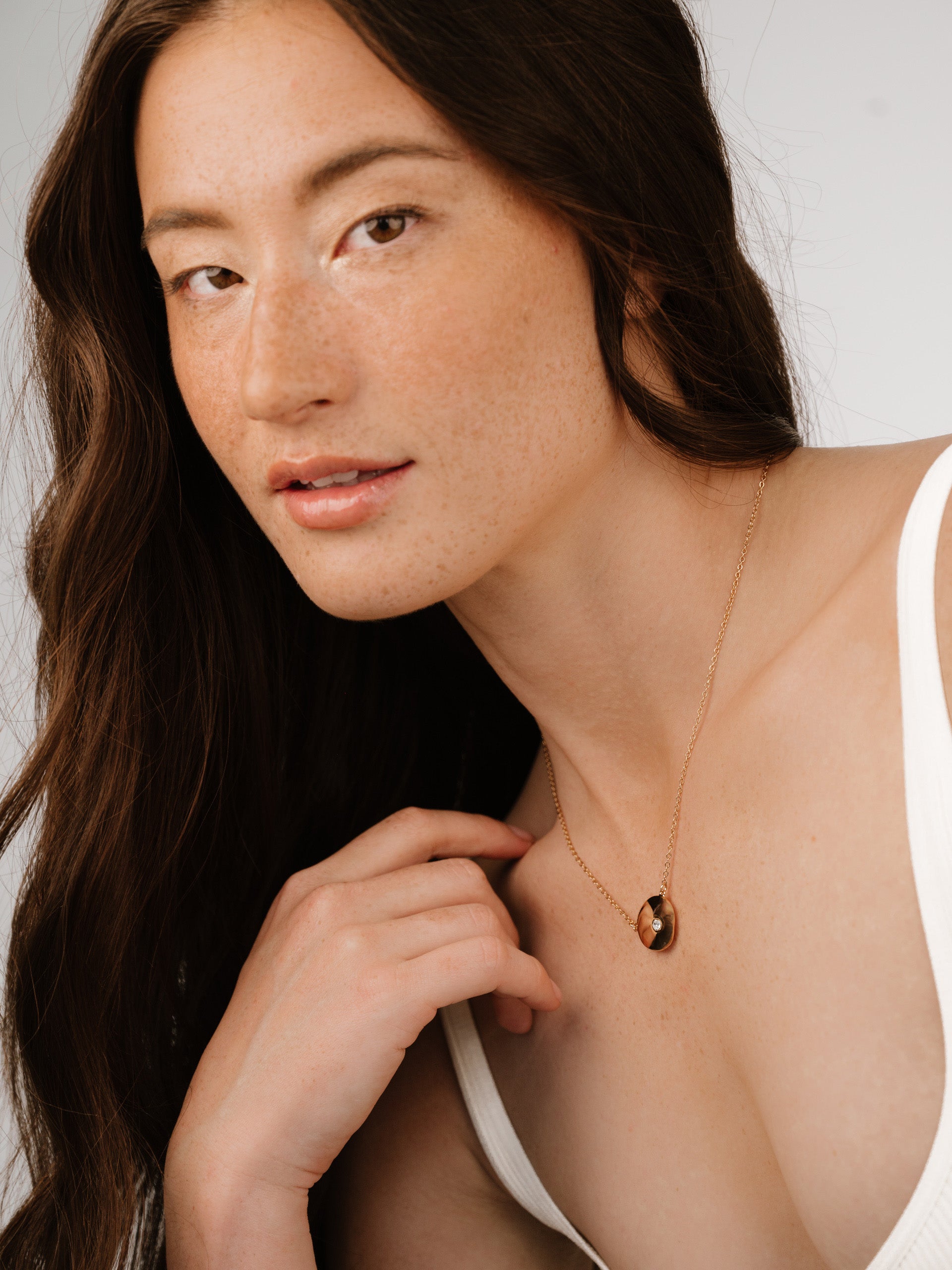 Polished Pebble Pendant Necklace on model 5