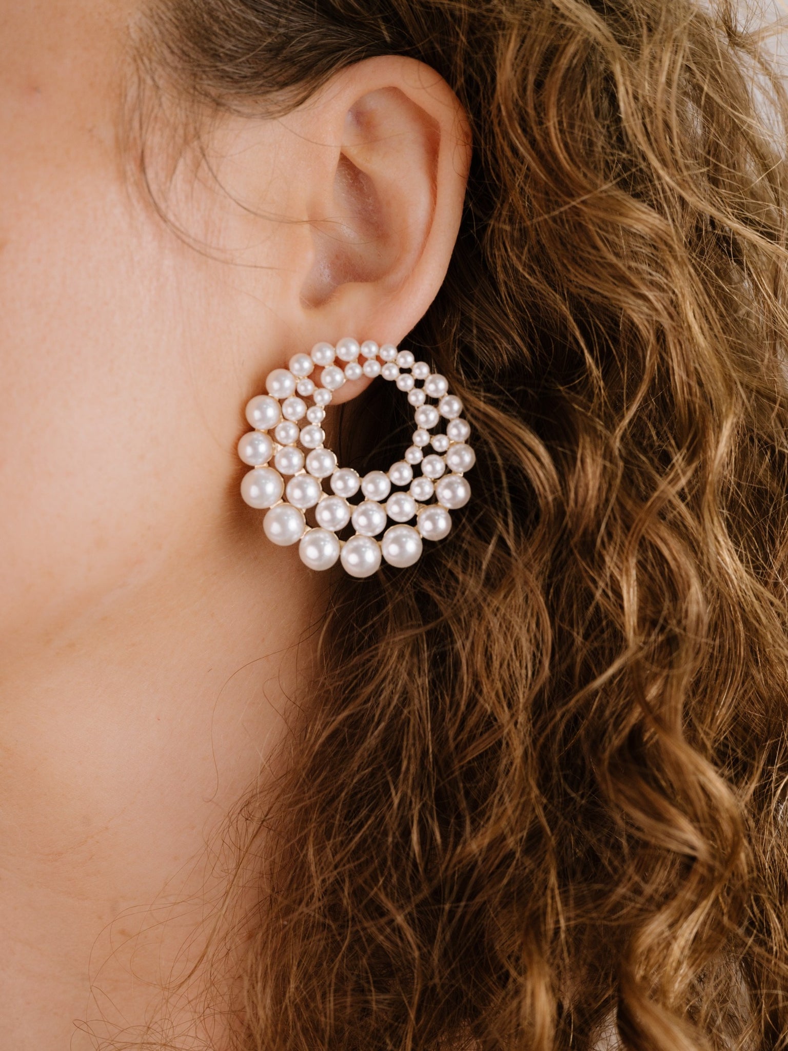 Blushing Pearl Earrings on model