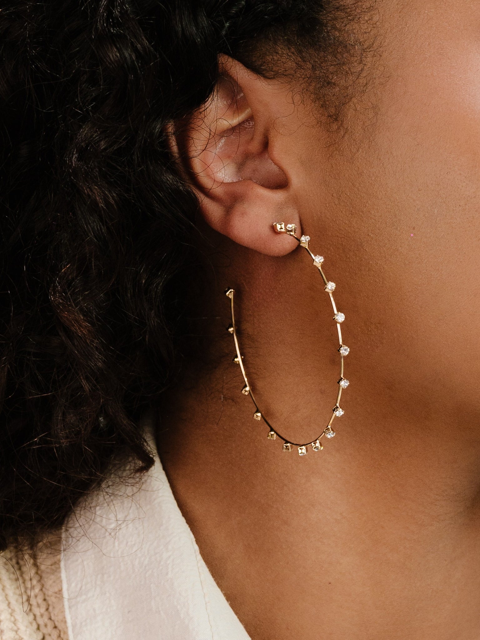 Simple Spark Crystal Hoops on model