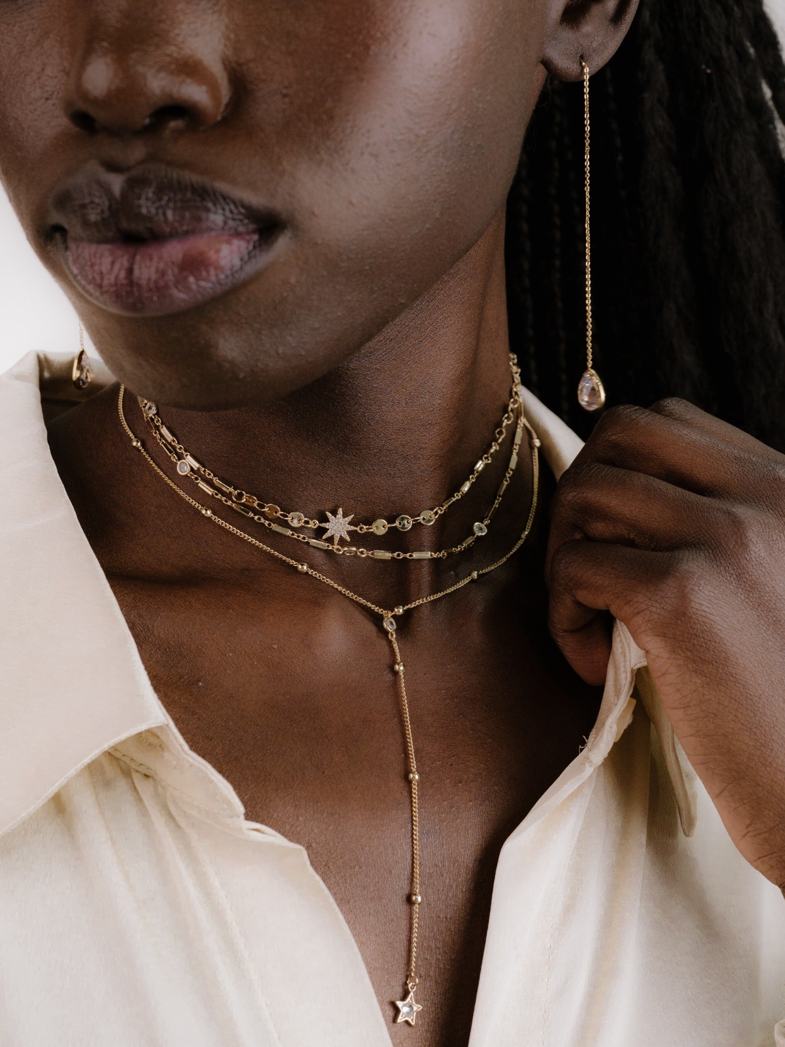 Forever Falling Multi-Chain Lariat Choker on model