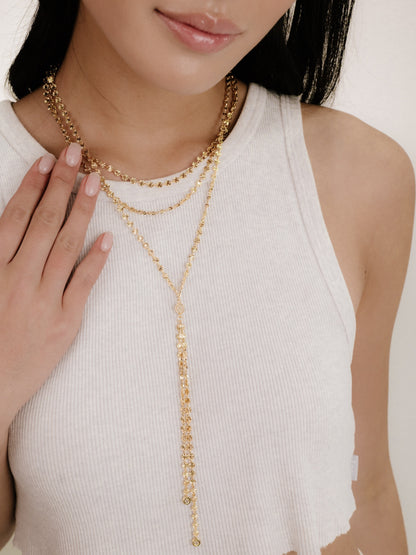 Royal Layered Chain Lariat Necklace on model 2