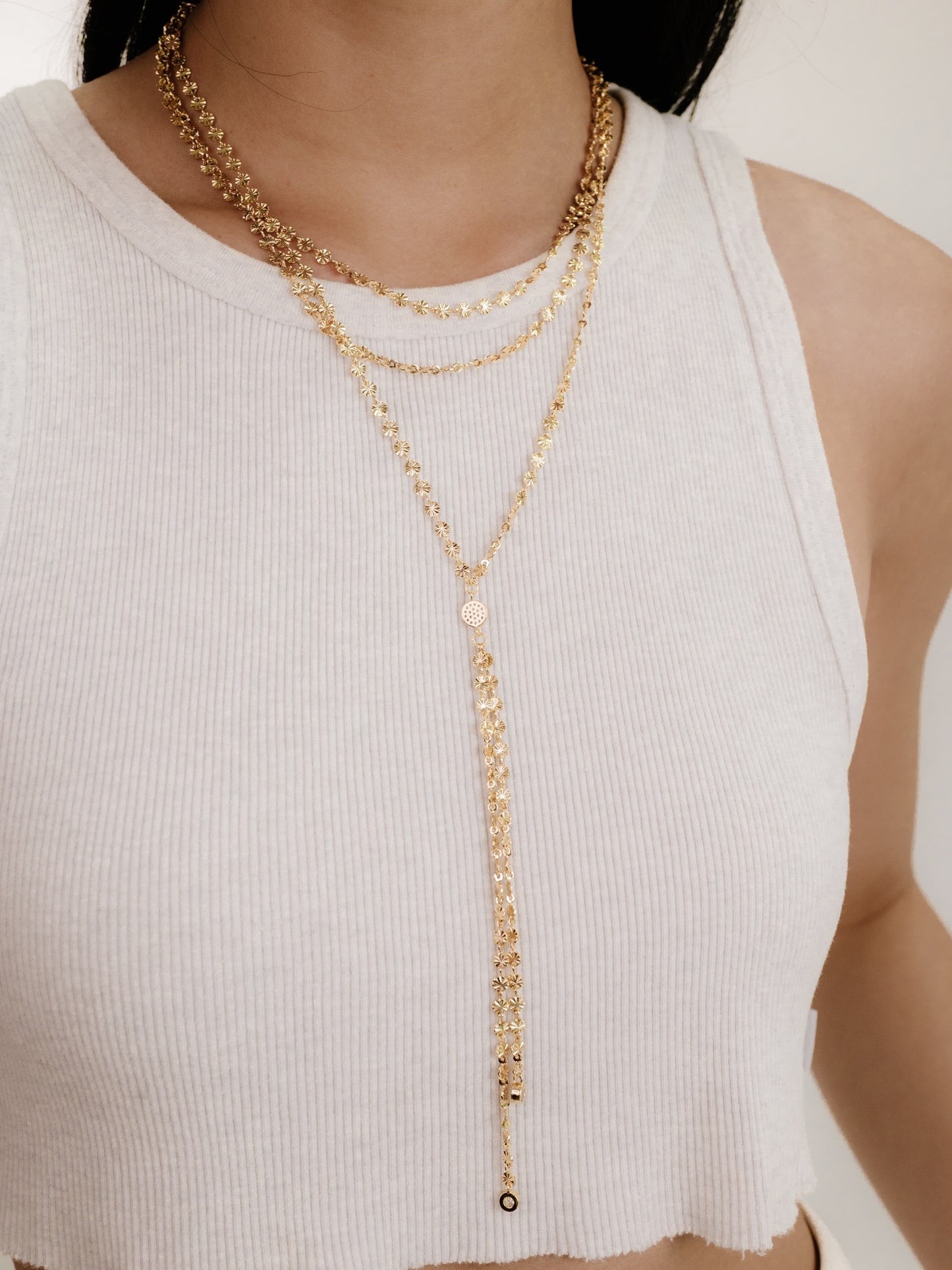 Royal Layered Chain Lariat Necklace on model 5