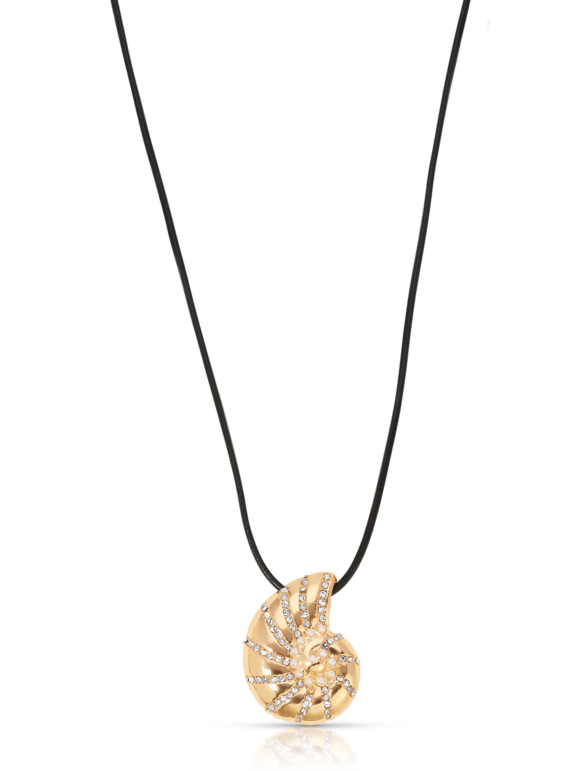 Nautilus Shell Pendant Black Cord Necklace